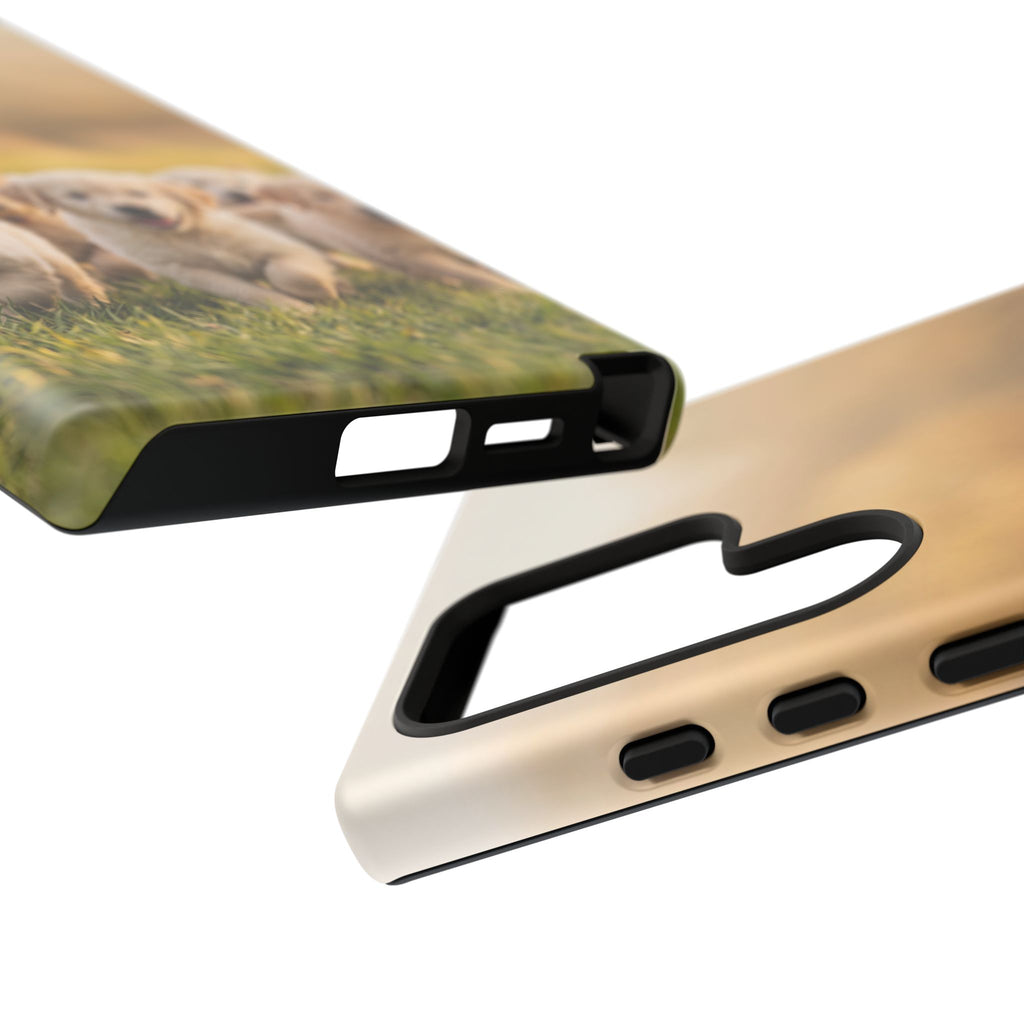 Golden Retriever Puppies Phone Case | Playful Puppy Pack Running in Grass | iPhone & Samsung