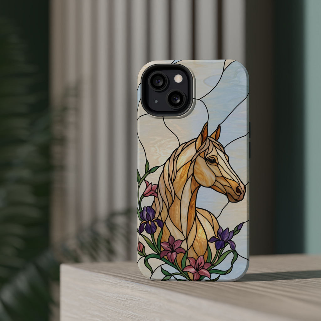 Floral Stained Glass Horse Phone Case — Tough Magnetic Case with Wireless Charging