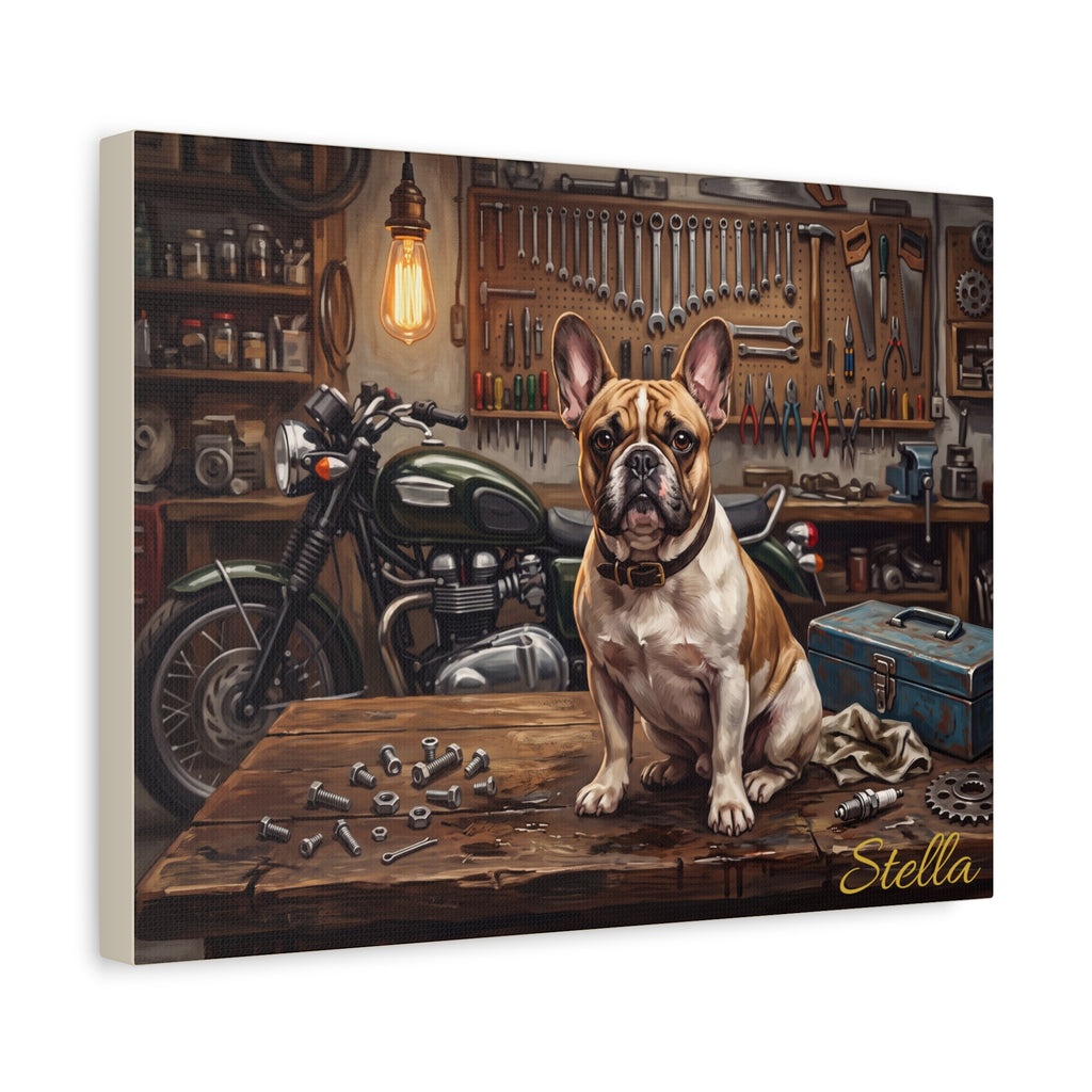 French Bulldog Personalized Canvas | Motorcycle Garage Workshop Wall Art