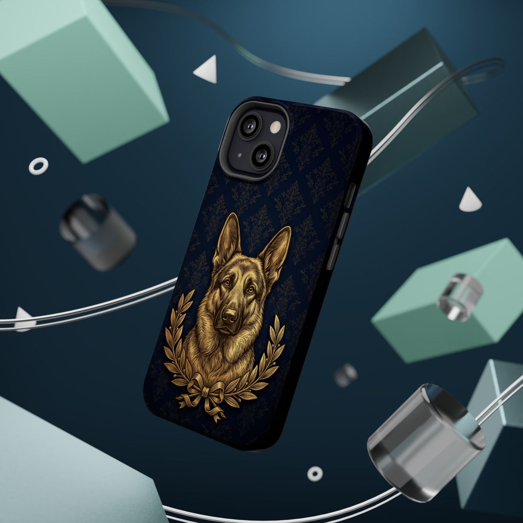 German Shepherd Phone Case | Navy Gold Laurel Art — Tough Magnetic Case with Wireless Charging