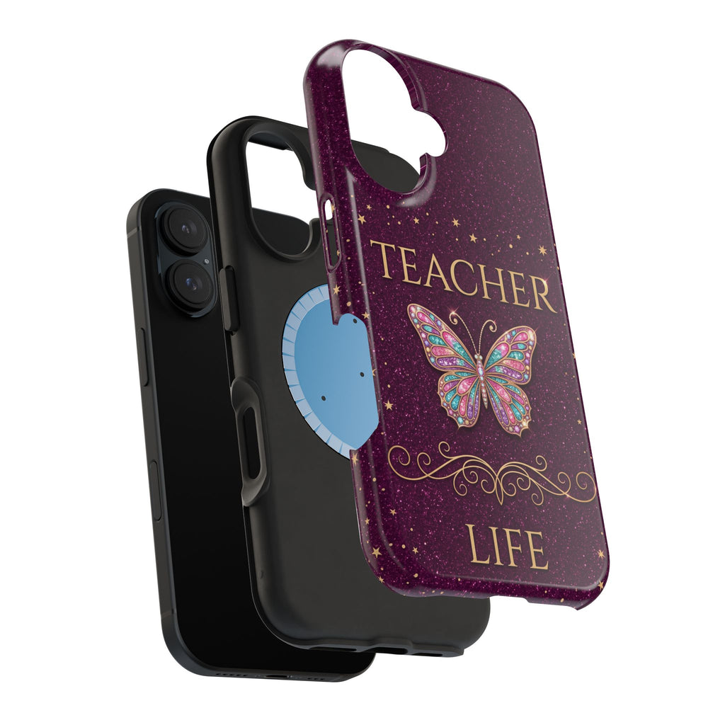 Teacher Life Glitter Butterfly Phone Case — Wireless Charging Cover