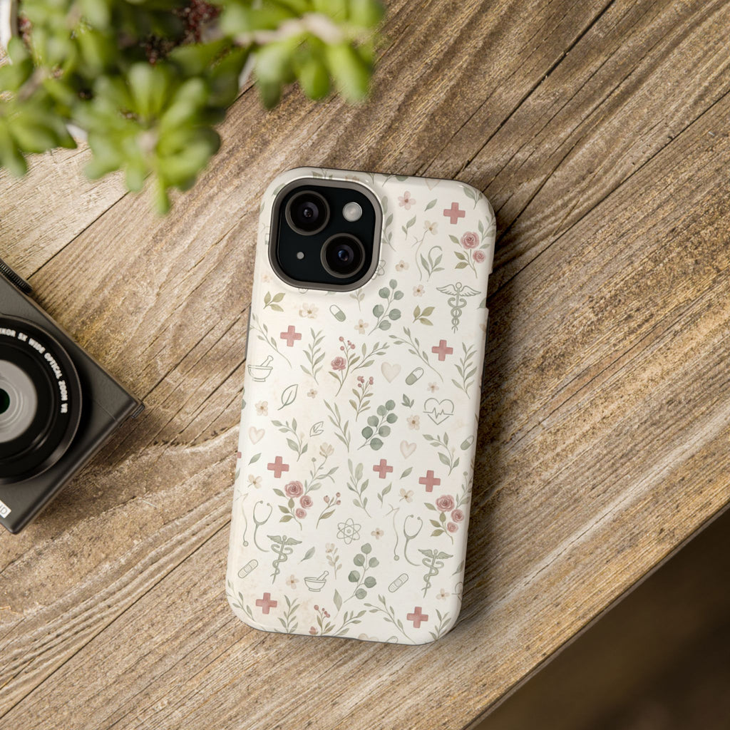 Floral Nurse Phone Case — Impact-Resistant Wireless Charging Cover