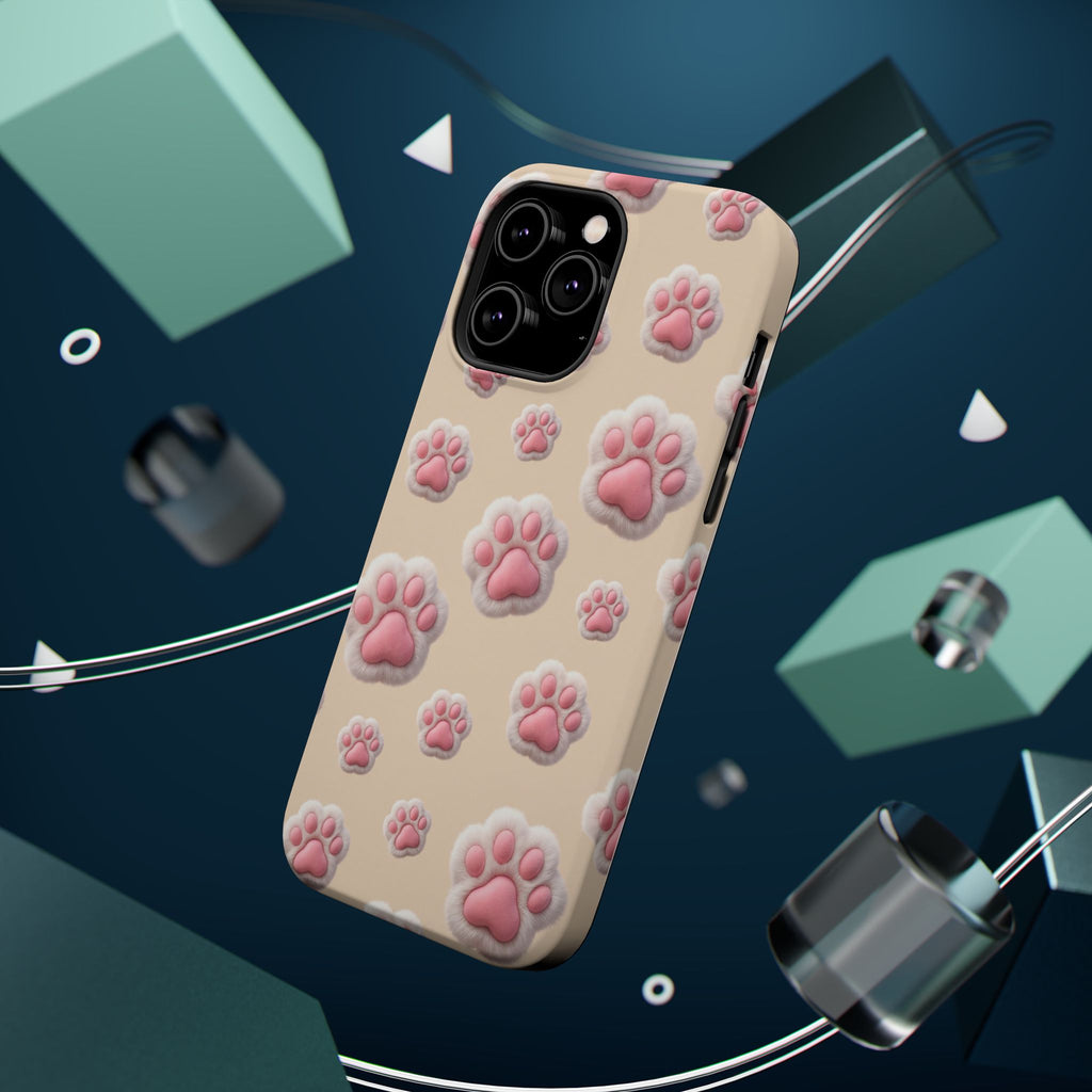 Pink Paw Print Phone Case — Impact-Resistant Wireless Charging Cover