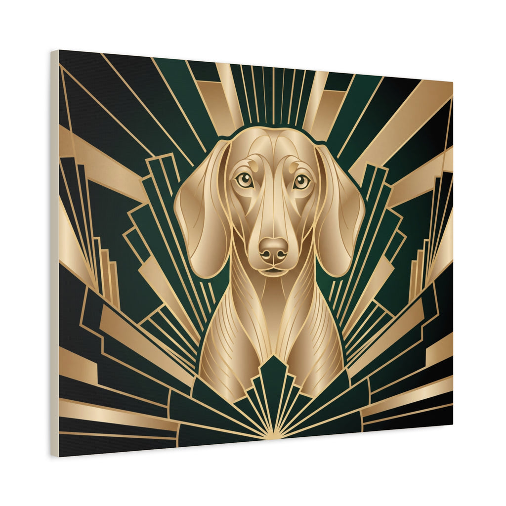 Dachshund Canvas | Art Deco Emerald & Gold Wall Art