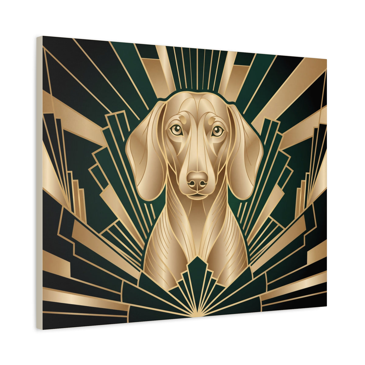 Dachshund Canvas | Art Deco Emerald & Gold Wall Art
