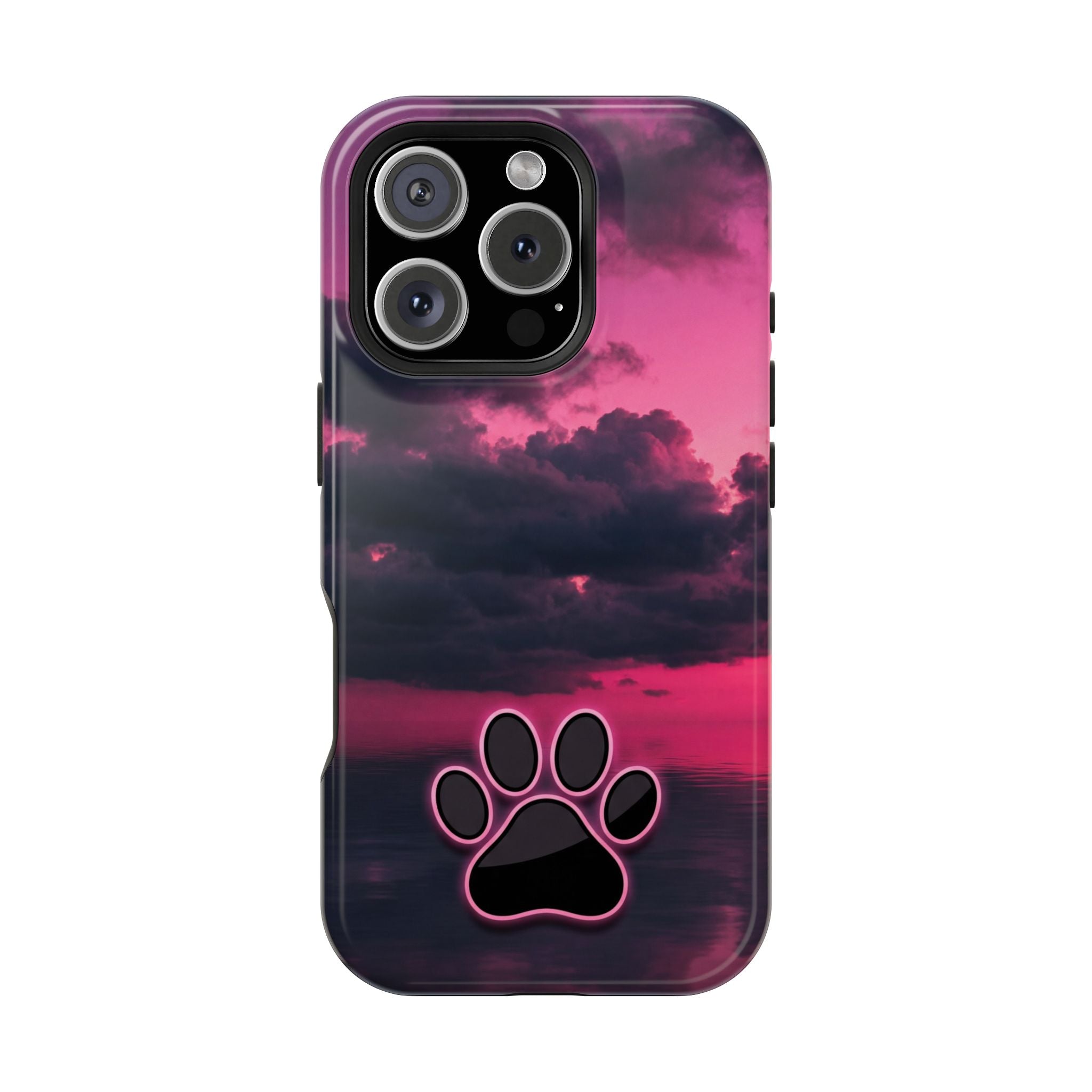 Pink Sky Paw Print Phone Case — Impact-Resistant Wireless Charging Cover