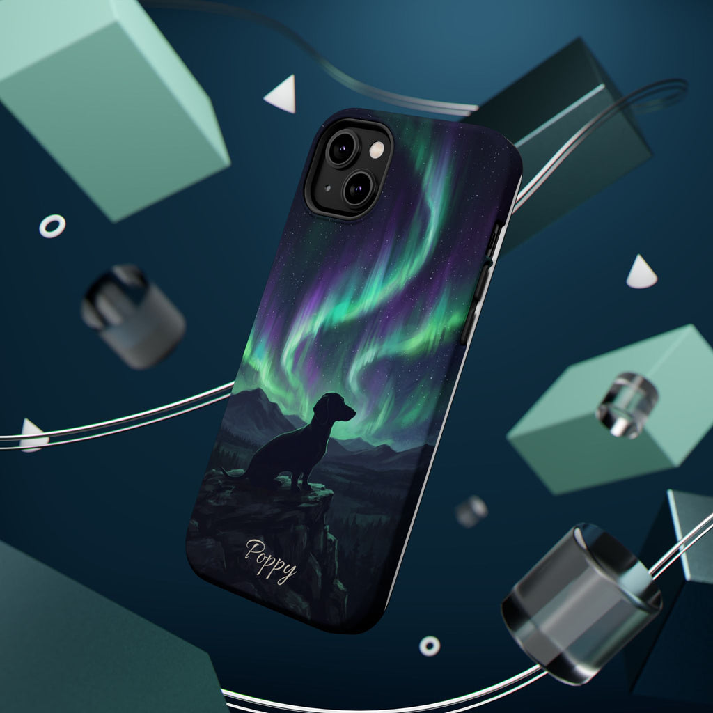 Personalized Dachshund Northern Lights Phone Case — Wireless Charging Cover