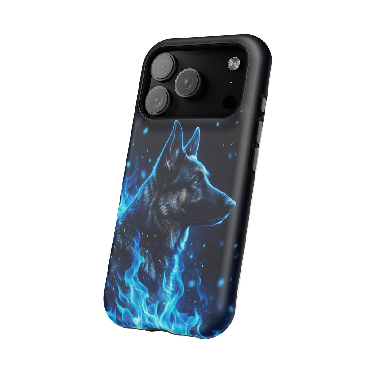 German Shepherd Phone Case | Blue Flame Art — Tough Magnetic Case with Wireless Charging