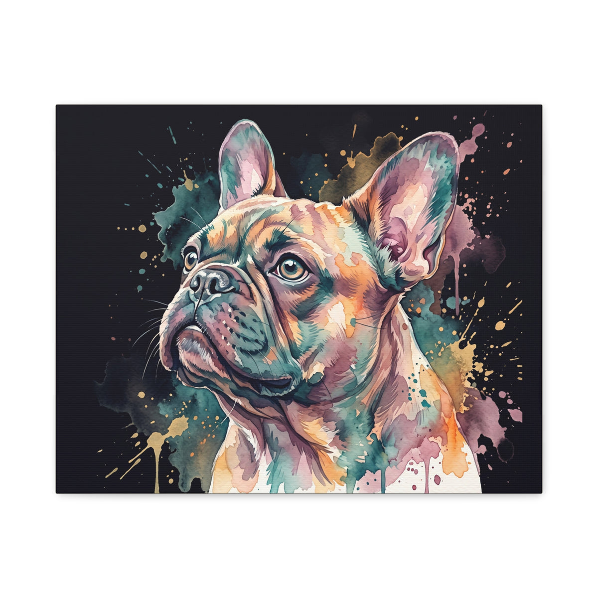 Watercolor French Bulldog Canvas Print — Colorful Dog Wall Art, Matte Stretched Canvas