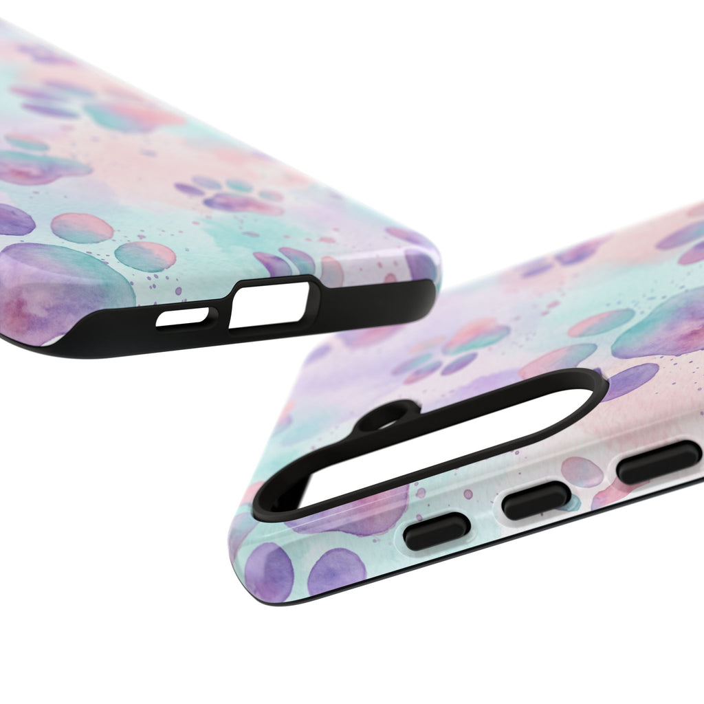 Watercolor Paw Print Phone Case | Pastel Purple, Teal & Pink Artistic Pattern | Samsung & iPhone
