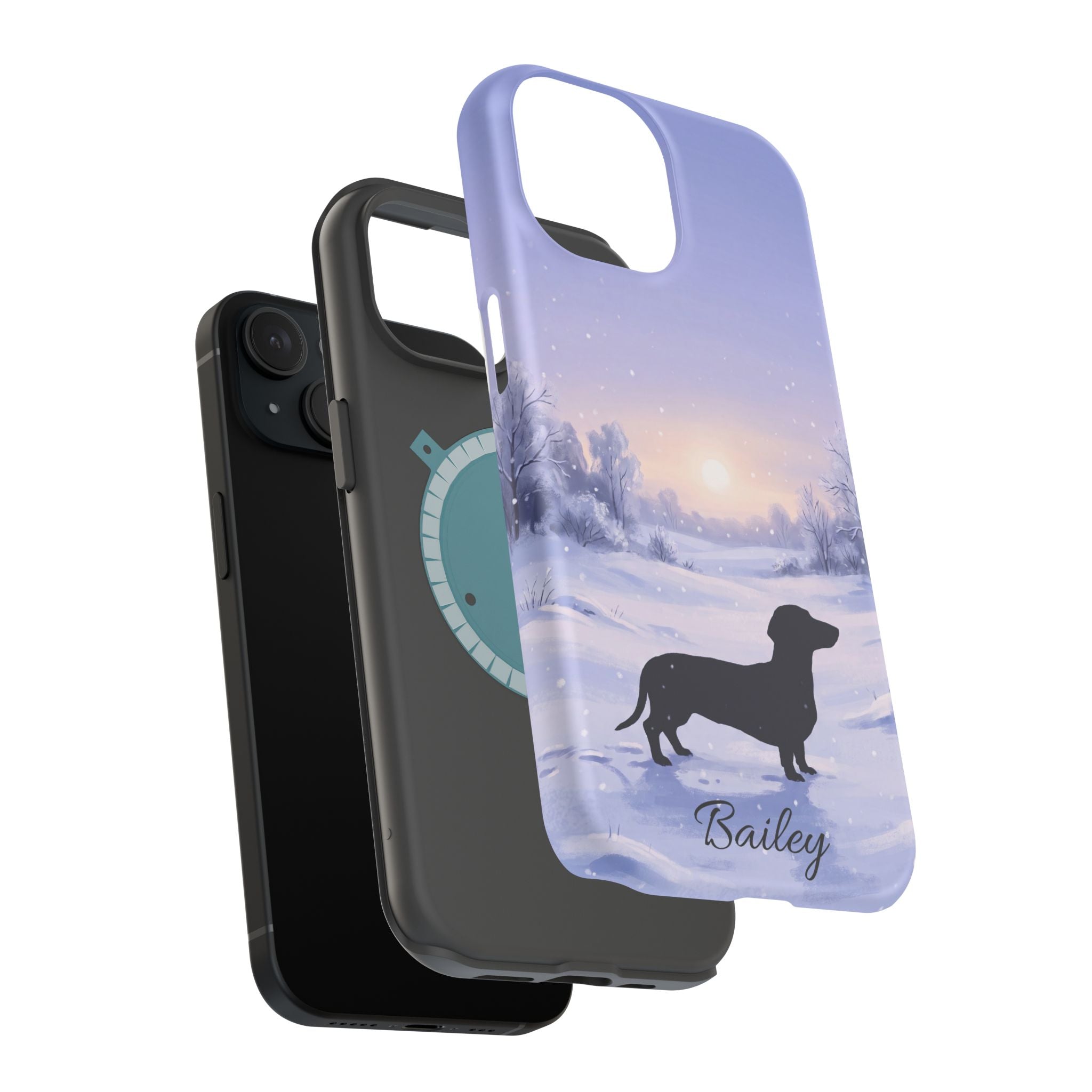 Personalized Dachshund Winter Snow Phone Case — Wireless Charging Cover