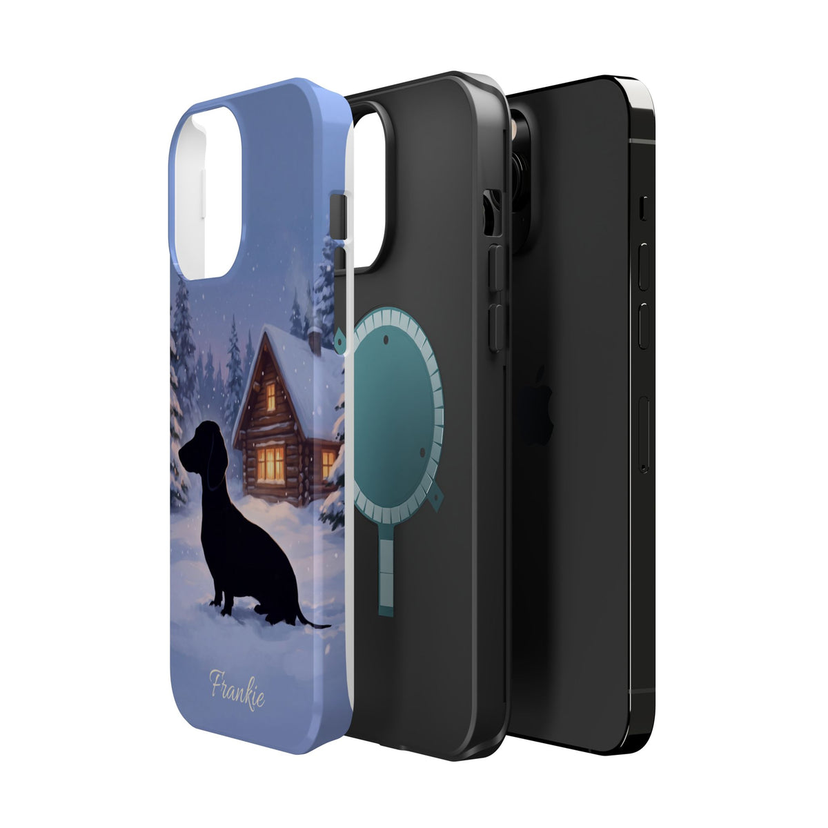 Personalized Dachshund Winter Cabin Phone Case — Wireless Charging Cover
