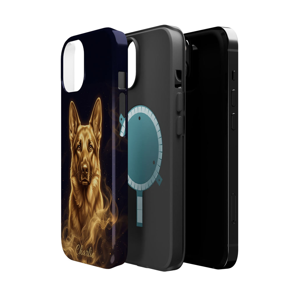German Shepherd Phone Case | Personalized Gold Glow Art — Tough Magnetic Case with Wireless Charging