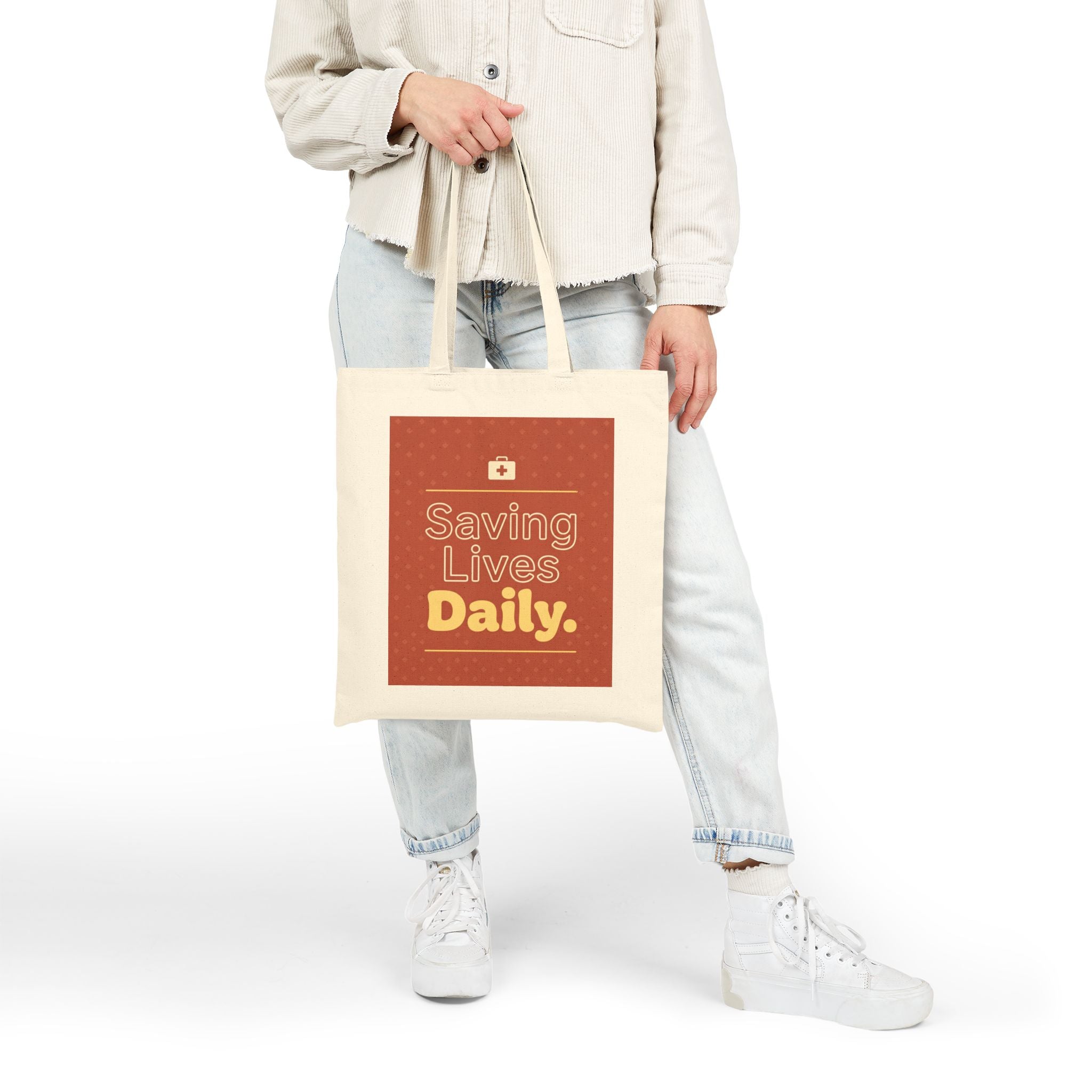 Nurse Tote Bag – Saving lives daily – Cotton Canvas Tote Bag for Nurses