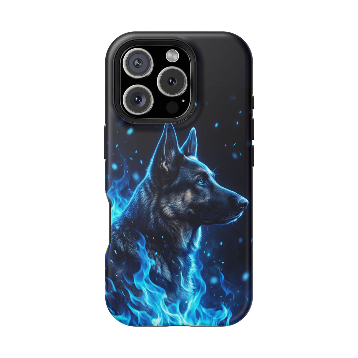 German Shepherd Phone Case | Blue Flame Art — Tough Magnetic Case with Wireless Charging