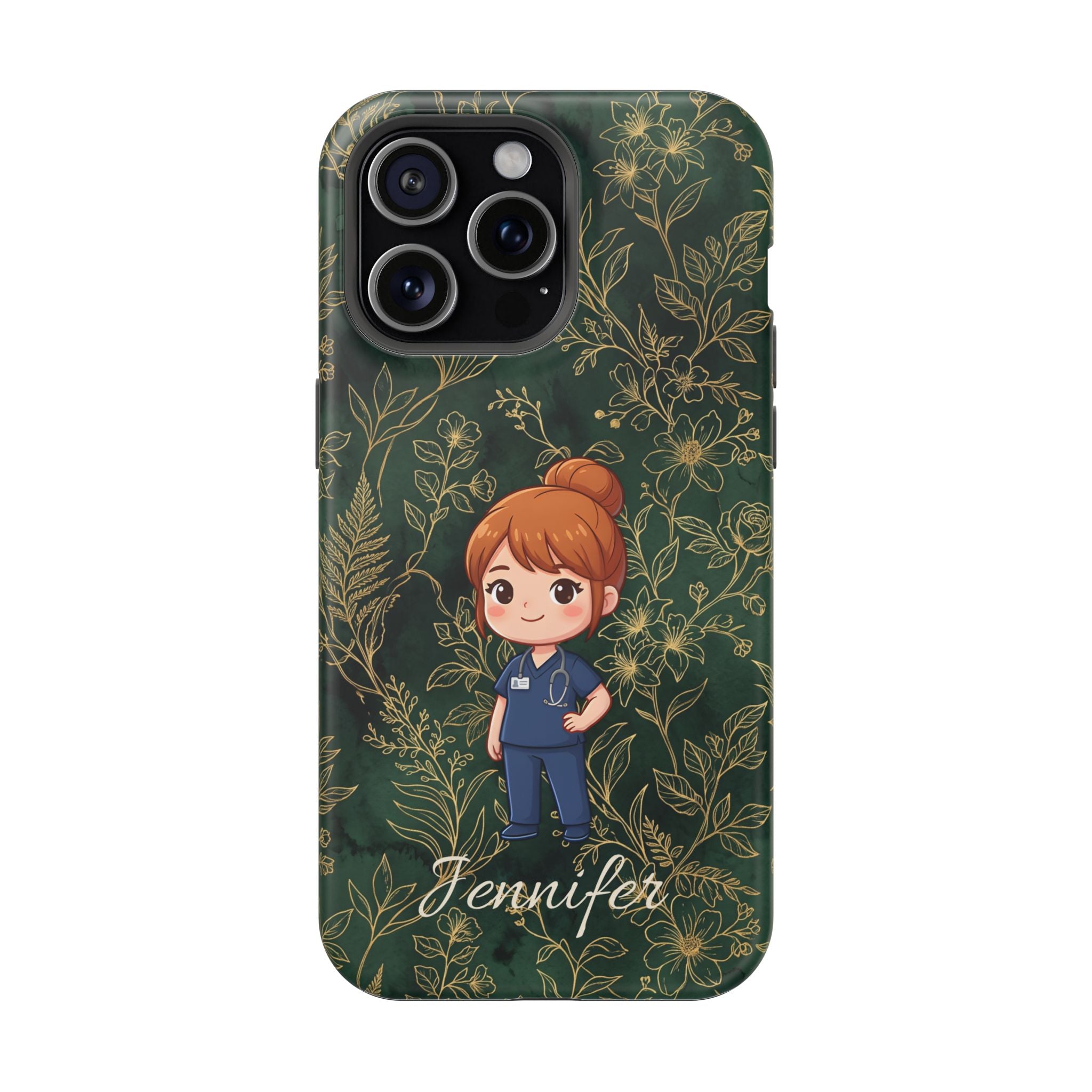 Personalized Nurse Botanical Phone Case — Impact-Resistant Wireless Charging Cover