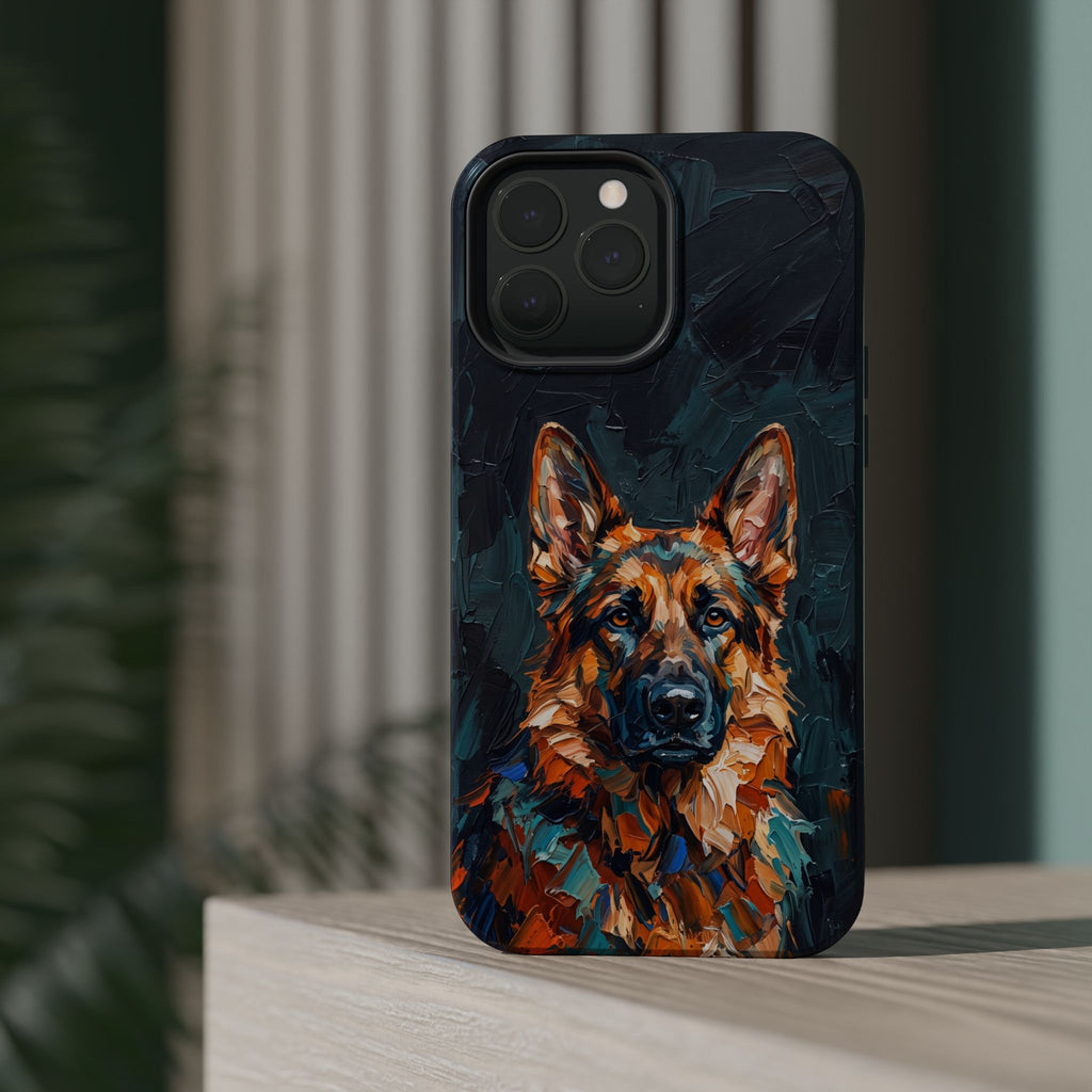 German Shepherd Phone Case | Palette Knife Painting Art — Tough Magnetic Case with Wireless Charging