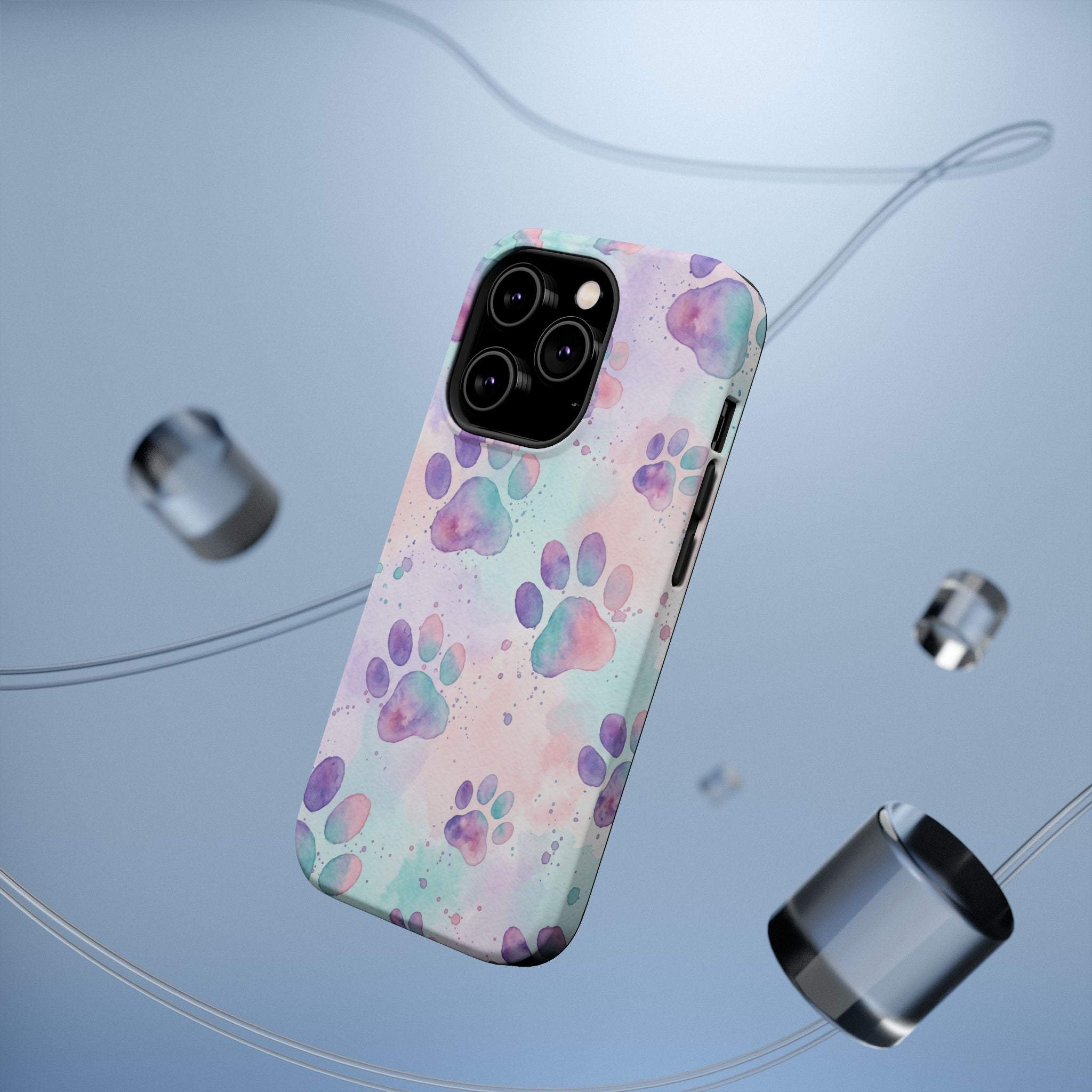 Watercolor Paw Print Phone Case — Impact-Resistant Wireless Charging Cover