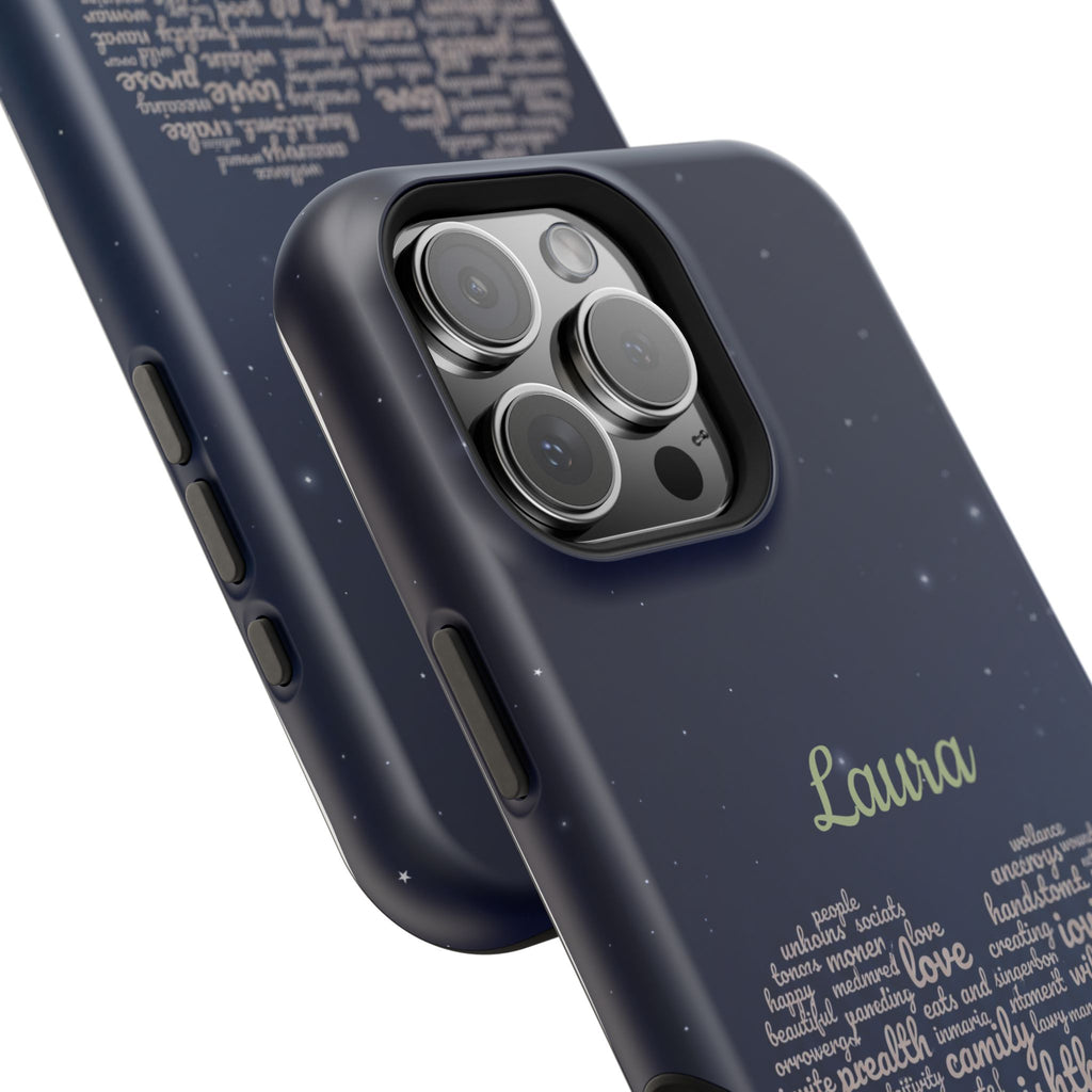 Personalized Teacher Heart Word Art Phone Case — Navy Wireless Charging Cover