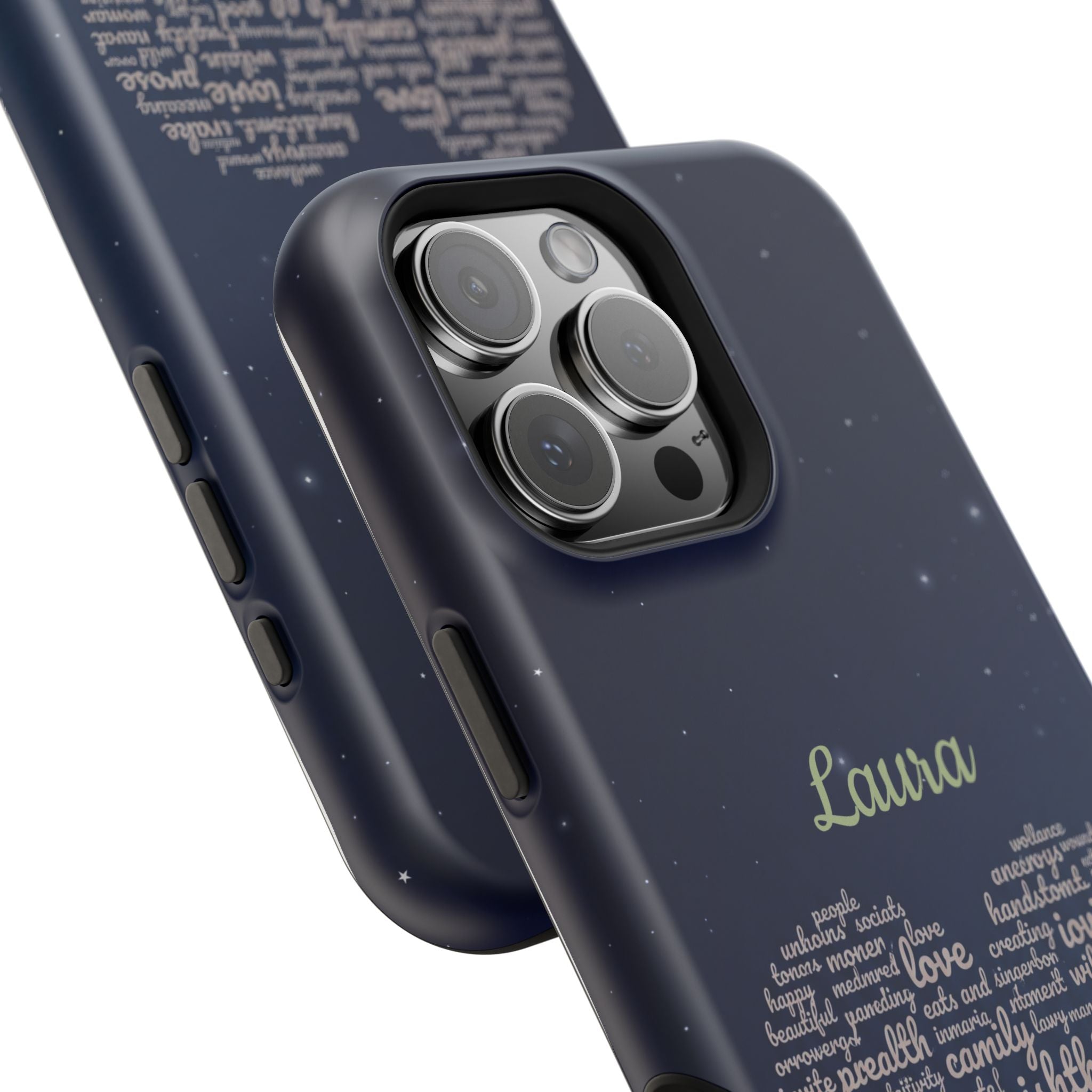 Personalized Teacher Heart Word Art Phone Case — Navy Wireless Charging Cover