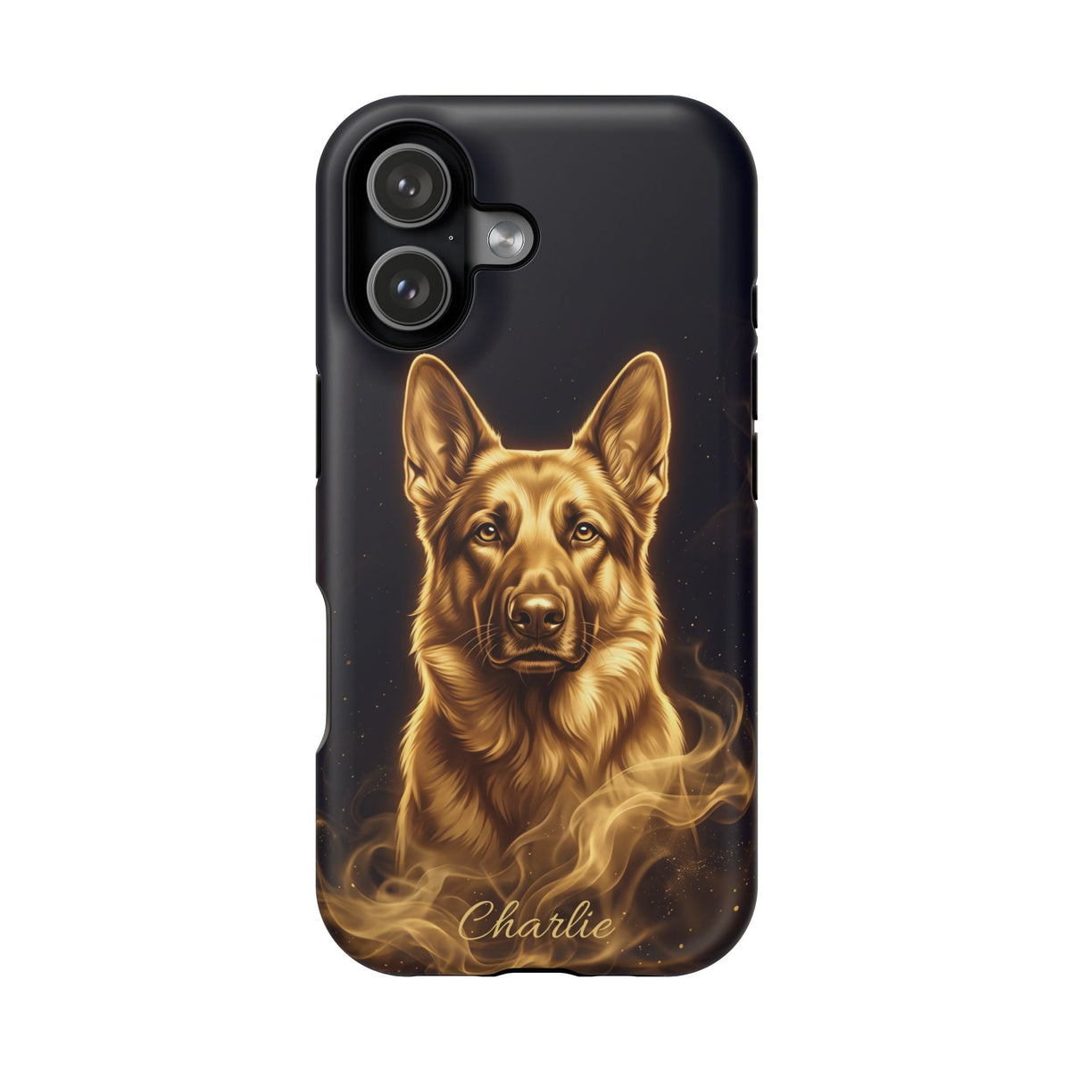 German Shepherd Phone Case | Personalized Gold Glow Art — Tough Magnetic Case with Wireless Charging