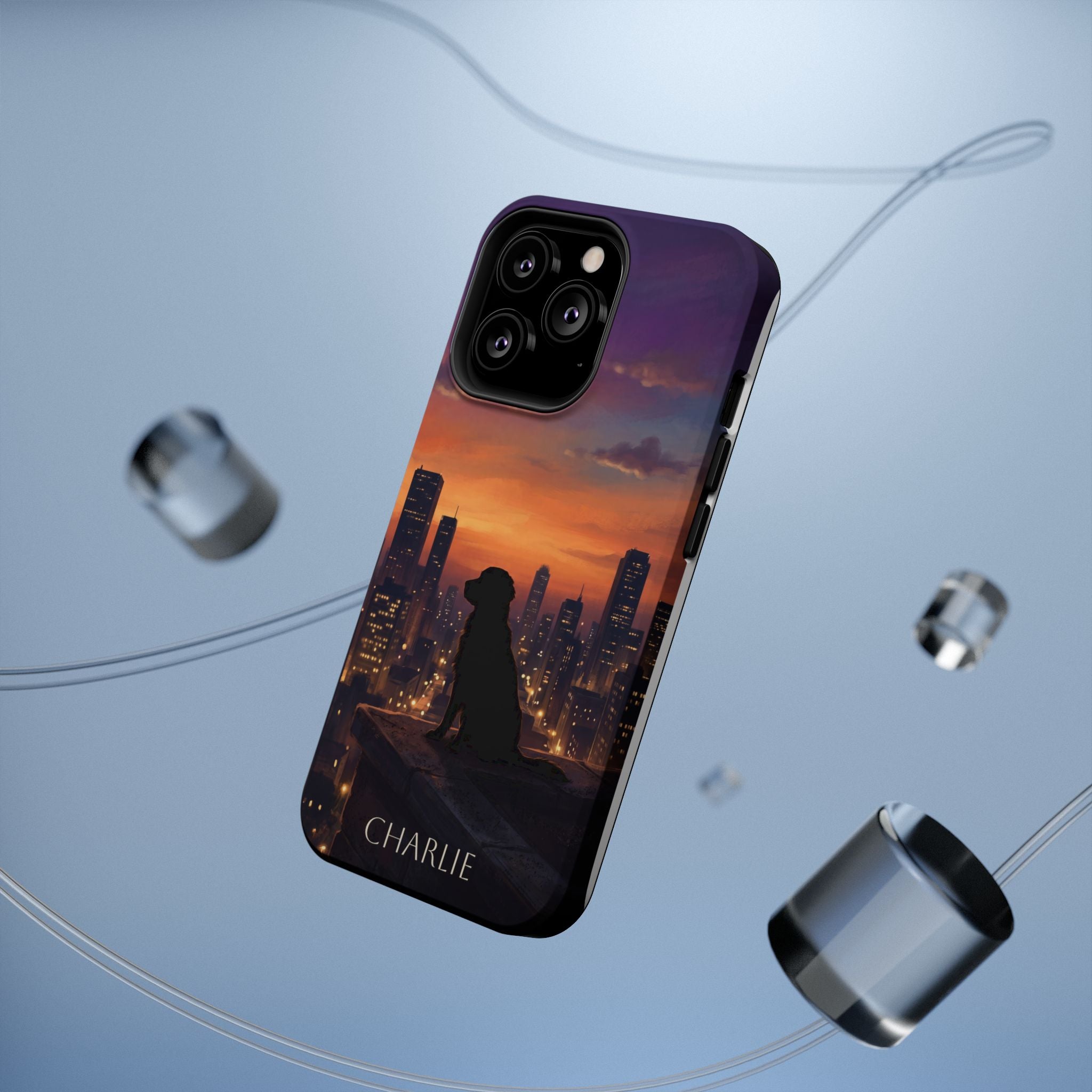 Personalized Golden Retriever City Skyline Phone Case — Wireless Charging Cover