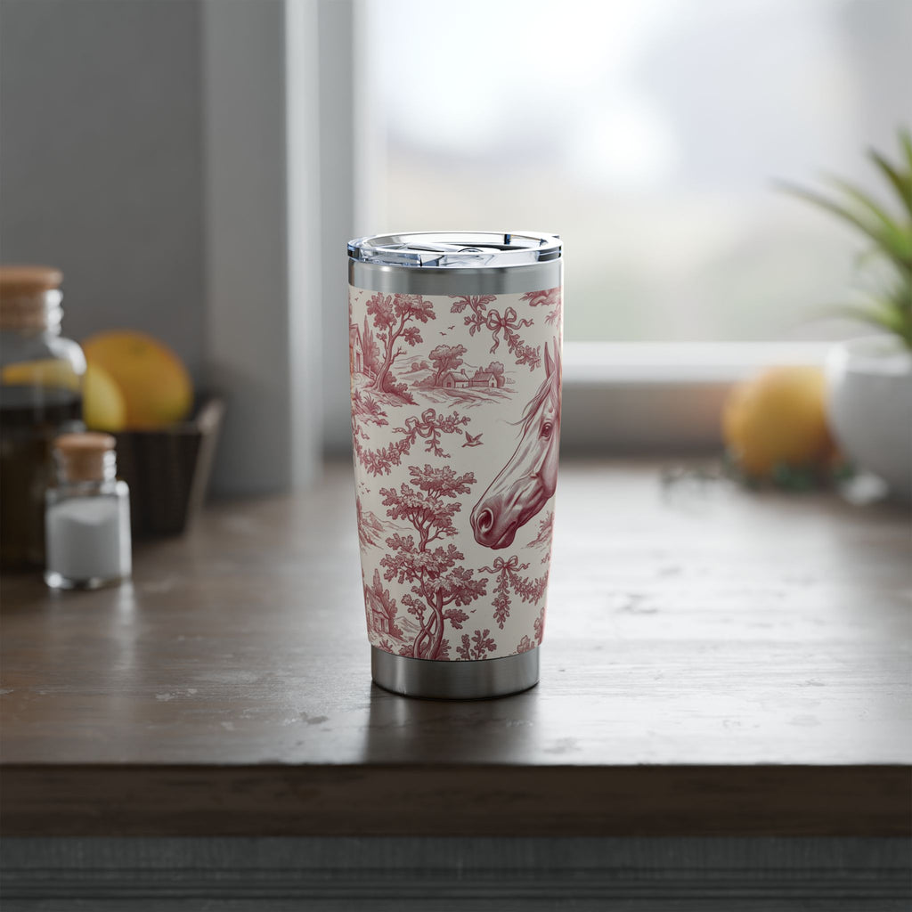 Horse Tumbler | Toile de Jouy Art — 20 oz Stainless Travel Mug