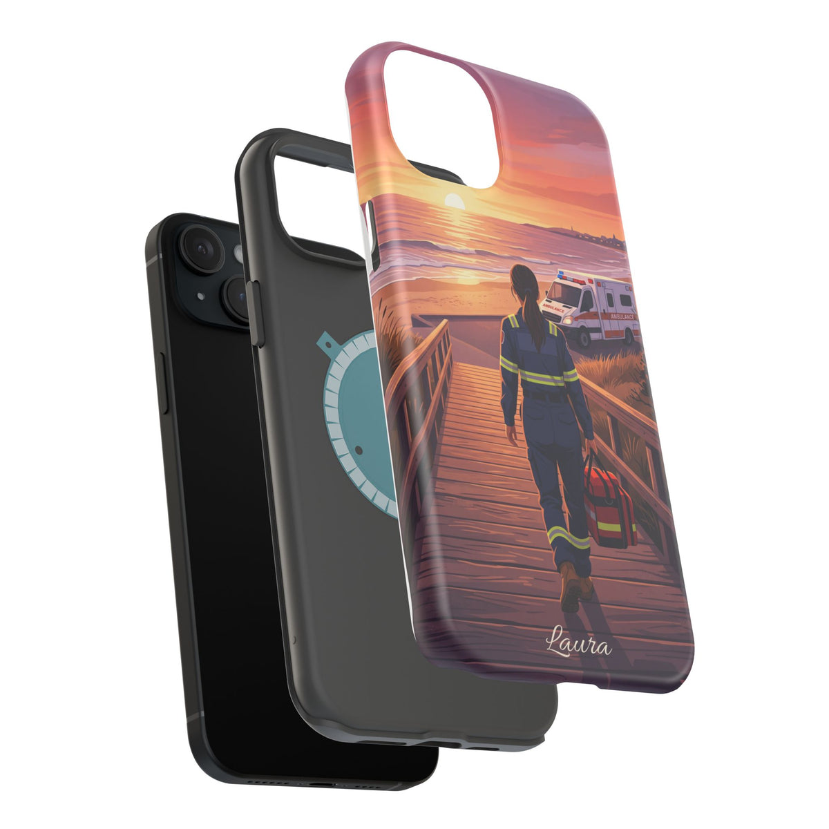 Sunset Boardwalk Personalized Paramedic Phone Case — Wireless Charging Cover