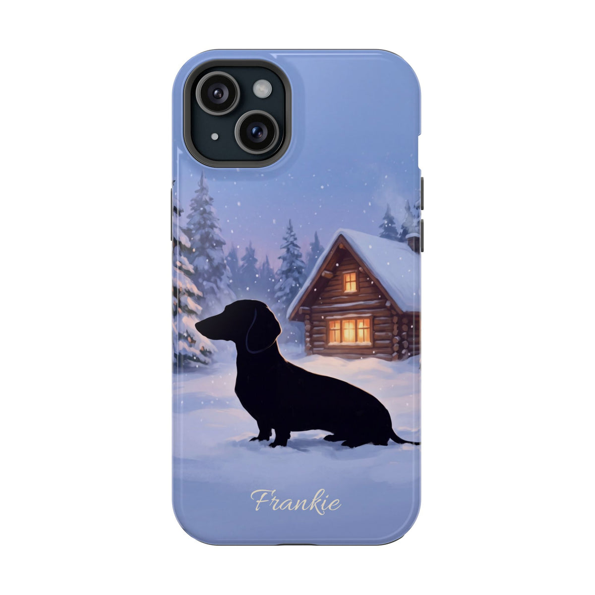 Personalized Dachshund Winter Cabin Phone Case — Wireless Charging Cover