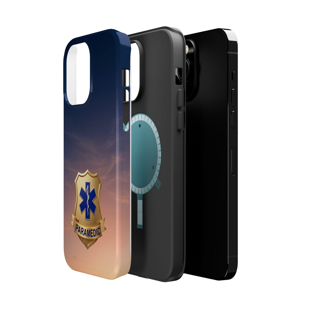 Gold Paramedic Badge Sunset Sky Phone Case — Magnetic Wireless Charging Cover