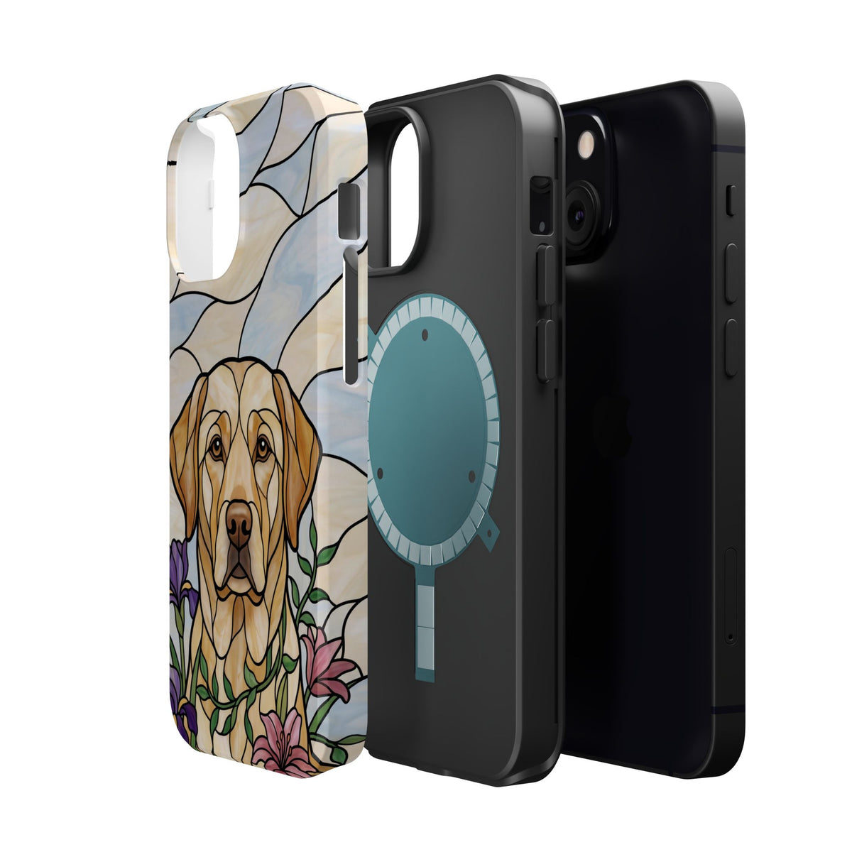 Floral Stained Glass Labrador Phone Case — Tough Magnetic Case with Wireless Charging