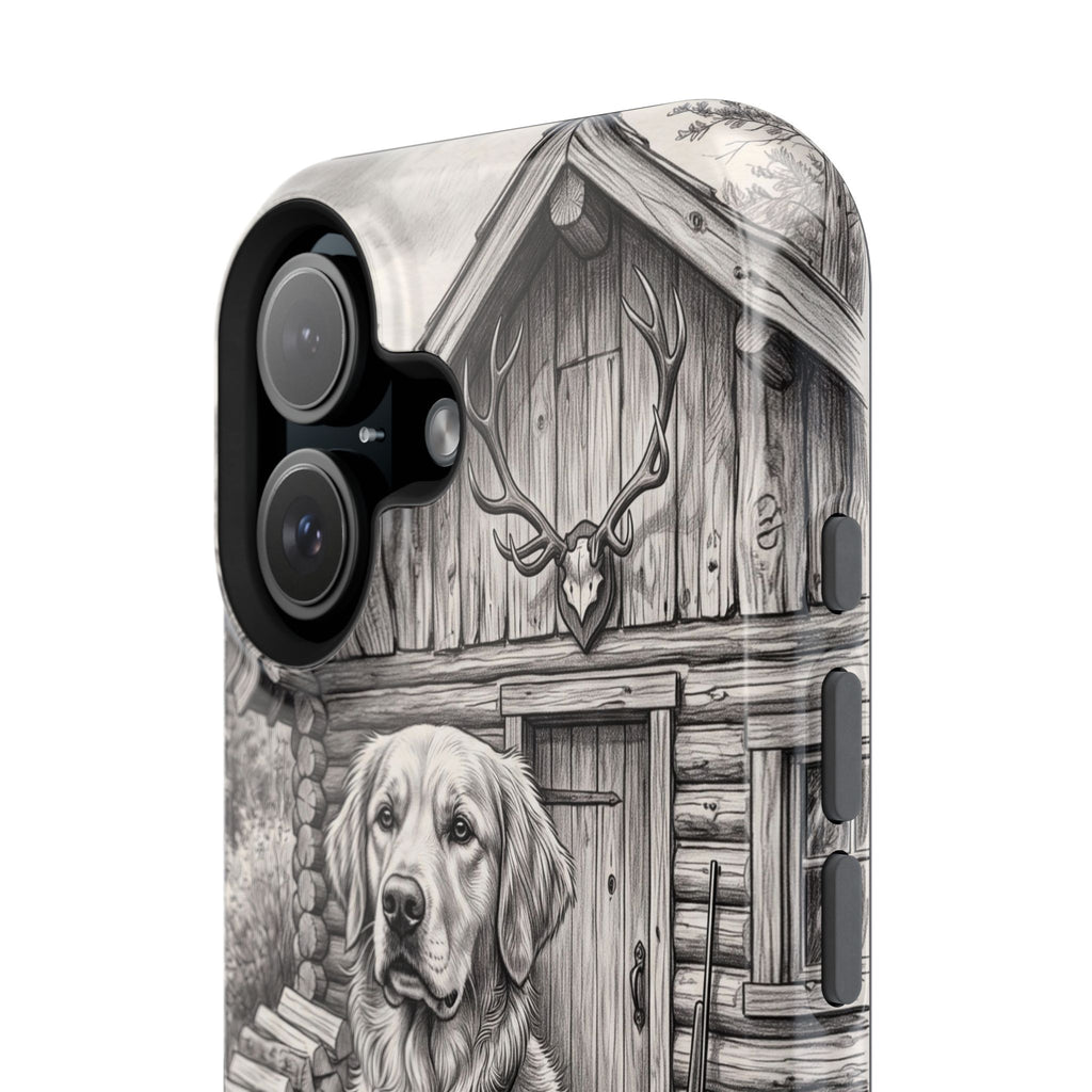 Personalized Golden Retriever Cabin Porch Phone Case — Wireless Charging Cover