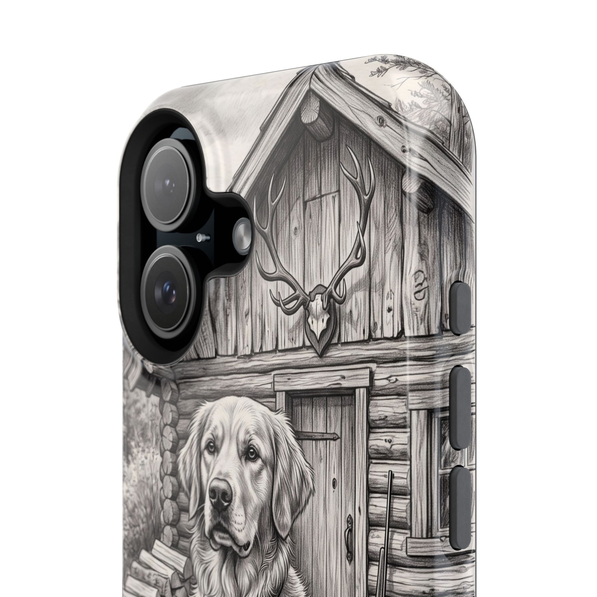 Personalized Golden Retriever Cabin Porch Phone Case — Wireless Charging Cover