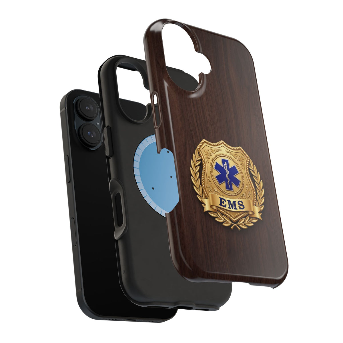 Gold EMS Laurel Badge Wood Phone Case — Magnetic Wireless Charging Cover