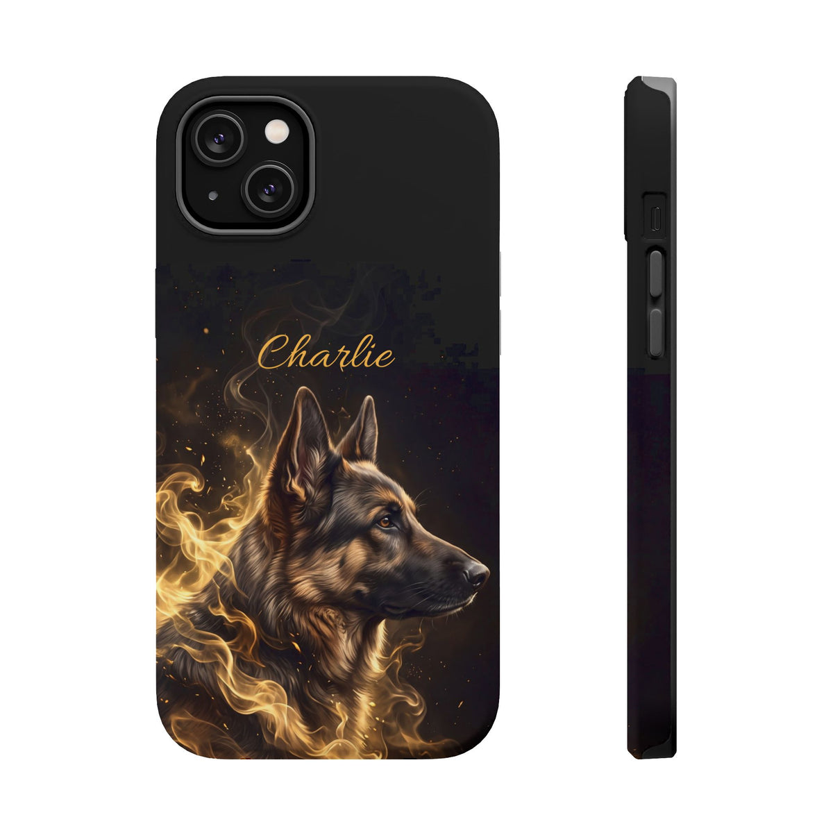 German Shepherd Phone Case | Personalized Golden Smoke Art — Tough Magnetic Case with Wireless Charging