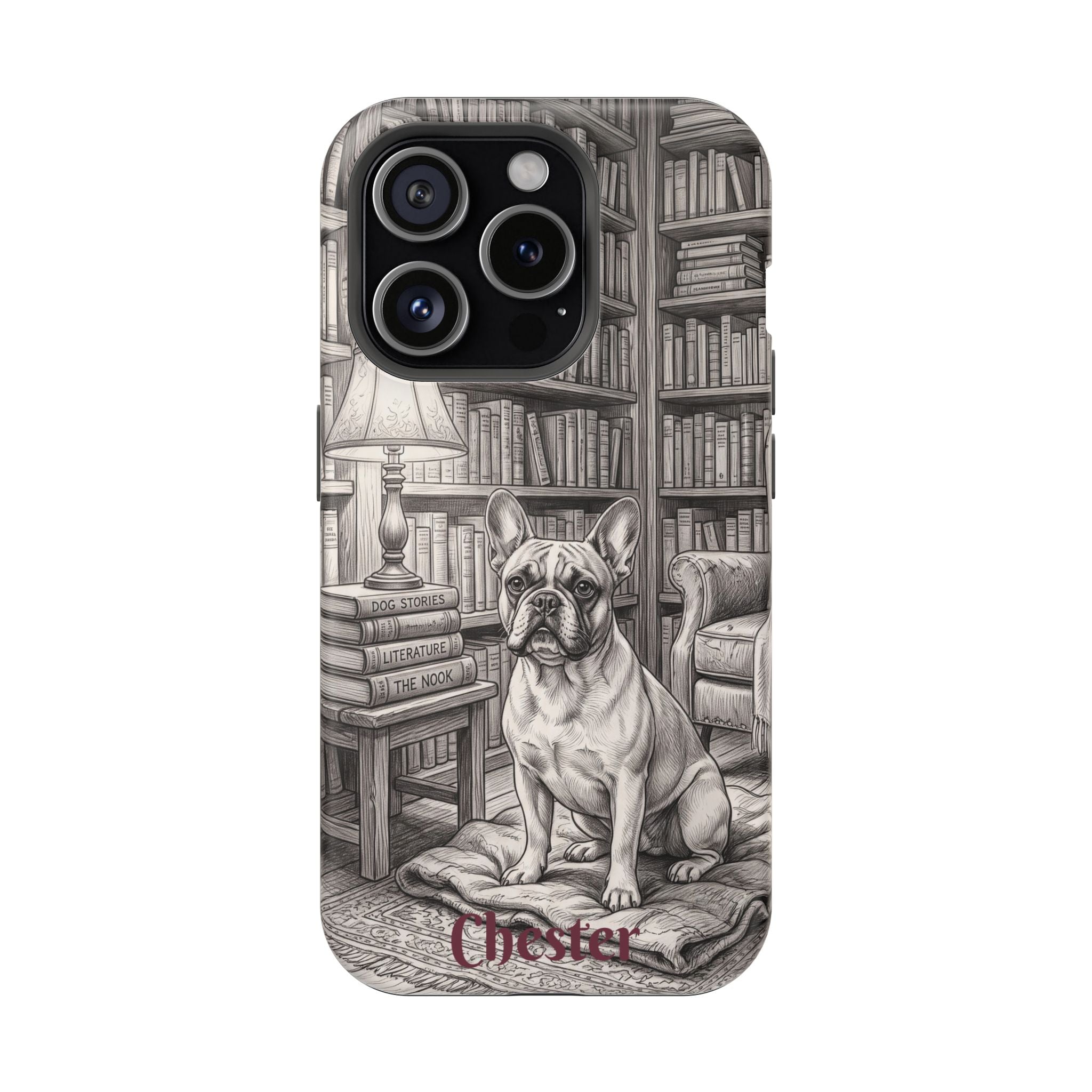 Personalized French Bulldog Library Study Phone Case — Wireless Charging Cover