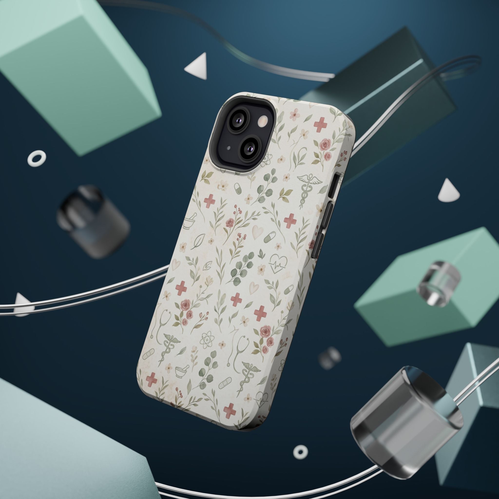 Floral Nurse Phone Case — Impact-Resistant Wireless Charging Cover