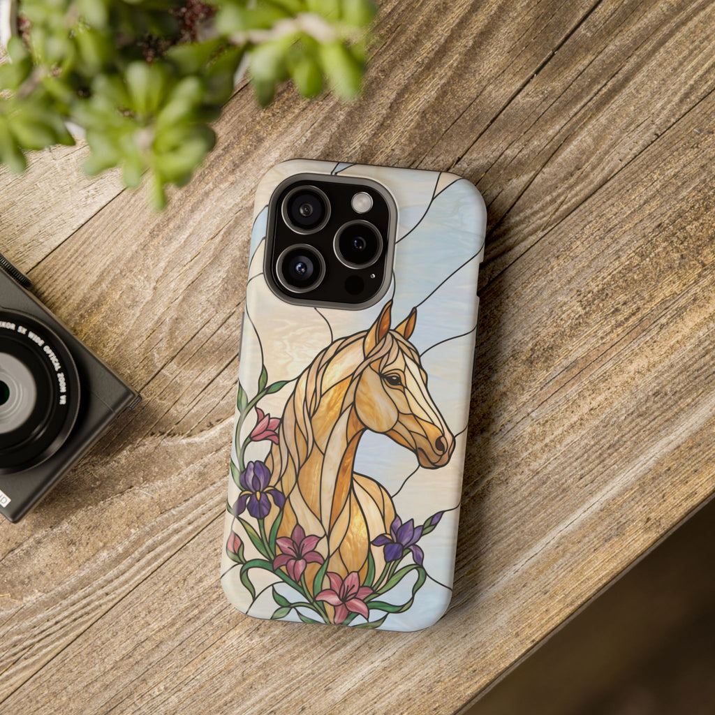 Floral Stained Glass Horse Phone Case — Tough Magnetic Case with Wireless Charging