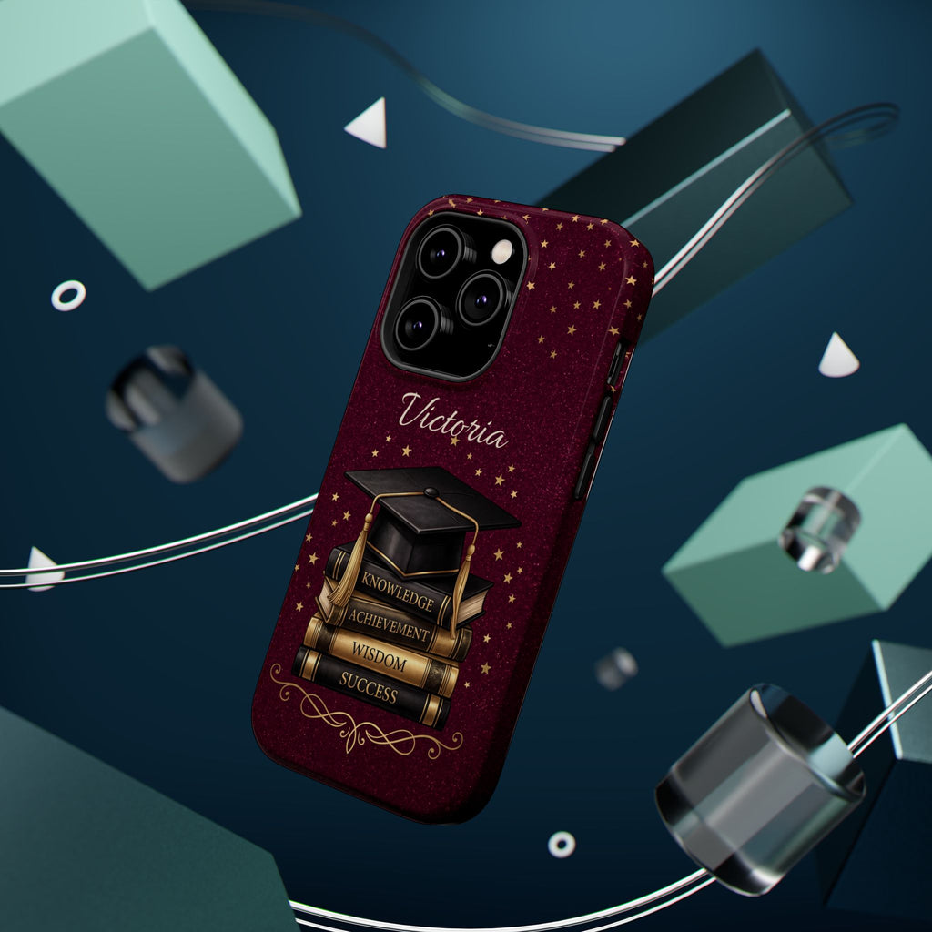 Graduation Cap & Books Personalized Teacher Phone Case — Wireless Charging Cover