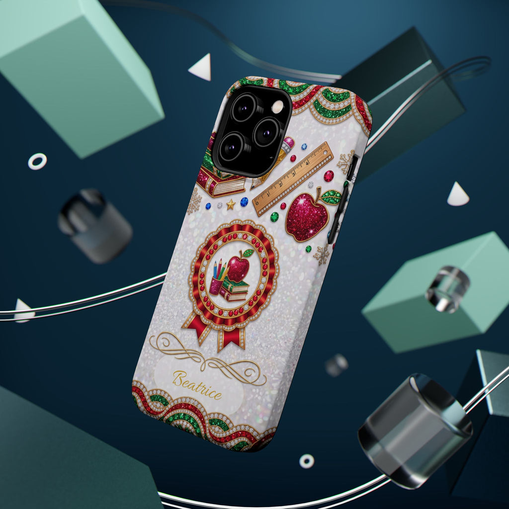 Jeweled Apple Medallion Personalized Teacher Phone Case — Wireless Charging Cover