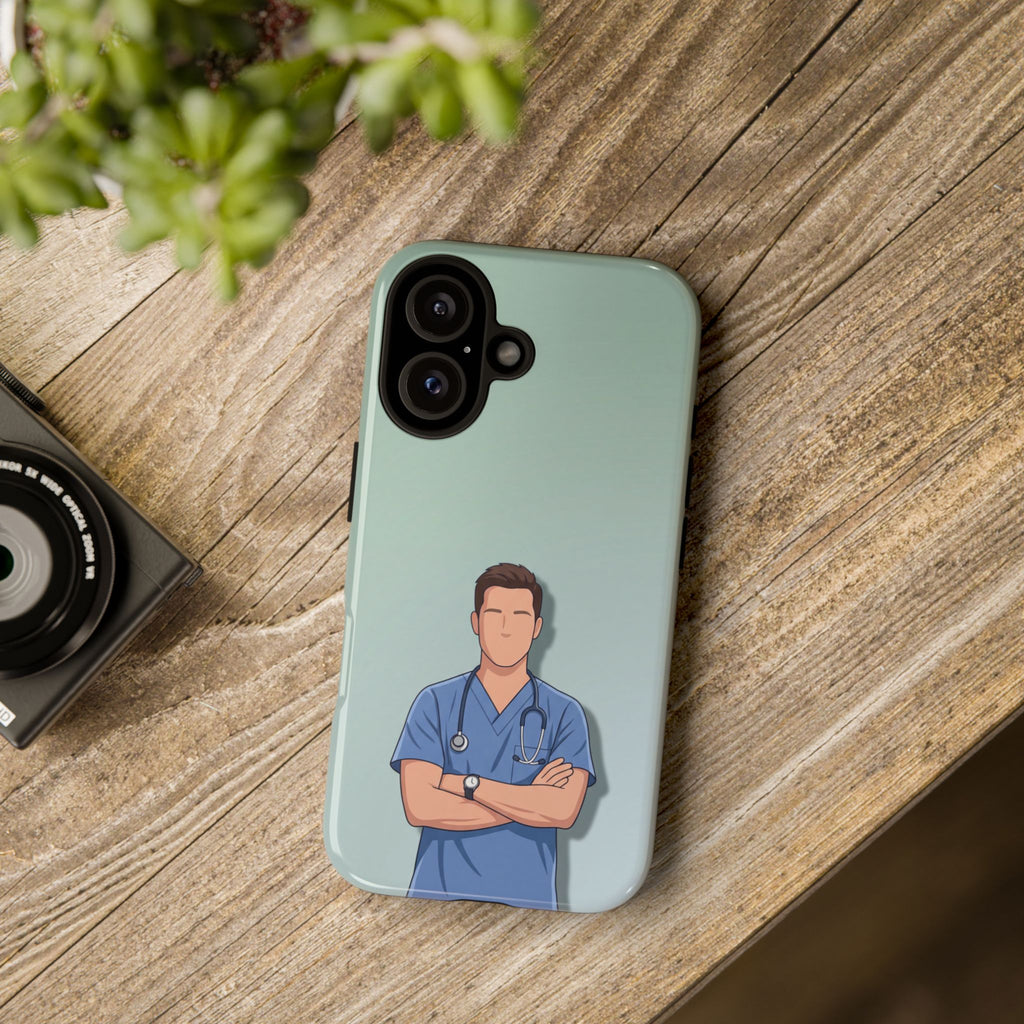 Male Nurse Phone Case | Confident Nurse in Blue Scrubs Illustration | iPhone & Samsung