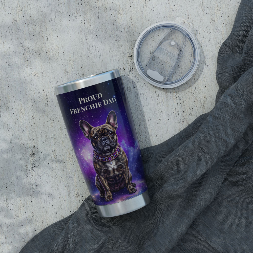 Personalized Frenchie Tumbler – Purple Galaxy Travel Mug, Custom Name Gift for Dog Dad