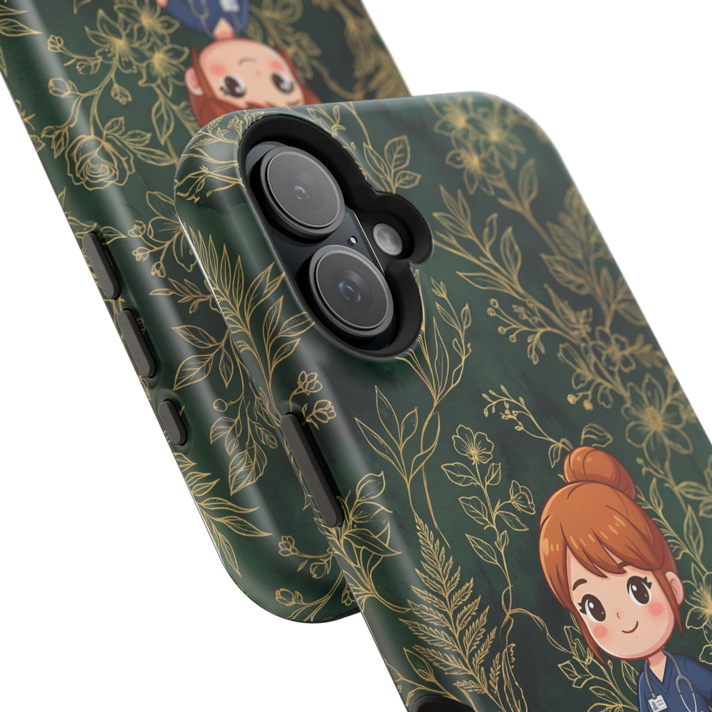 Personalized Nurse Botanical Phone Case — Impact-Resistant Wireless Charging Cover