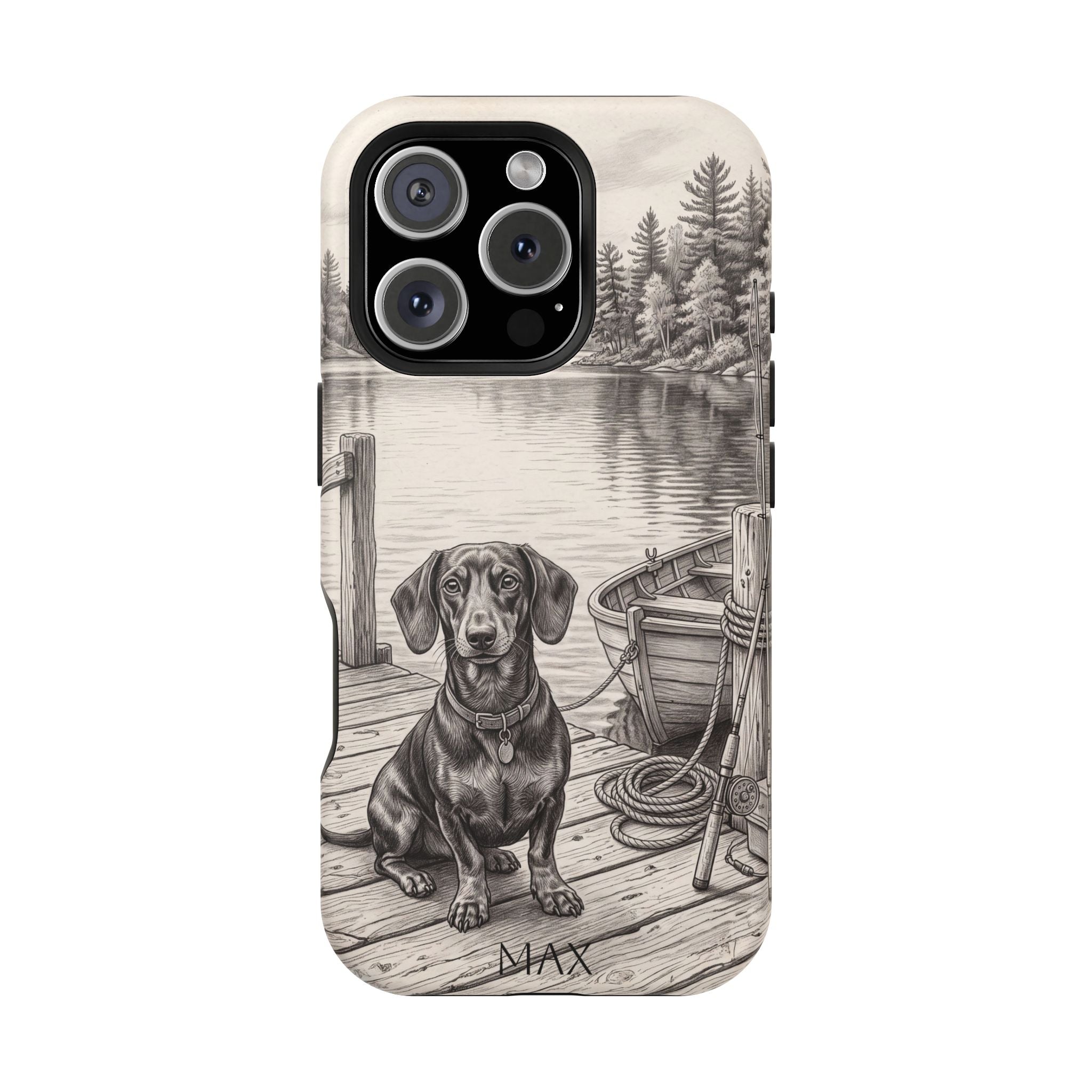 Personalized Dachshund Sunset Beach Phone Case — Wireless Charging Cover