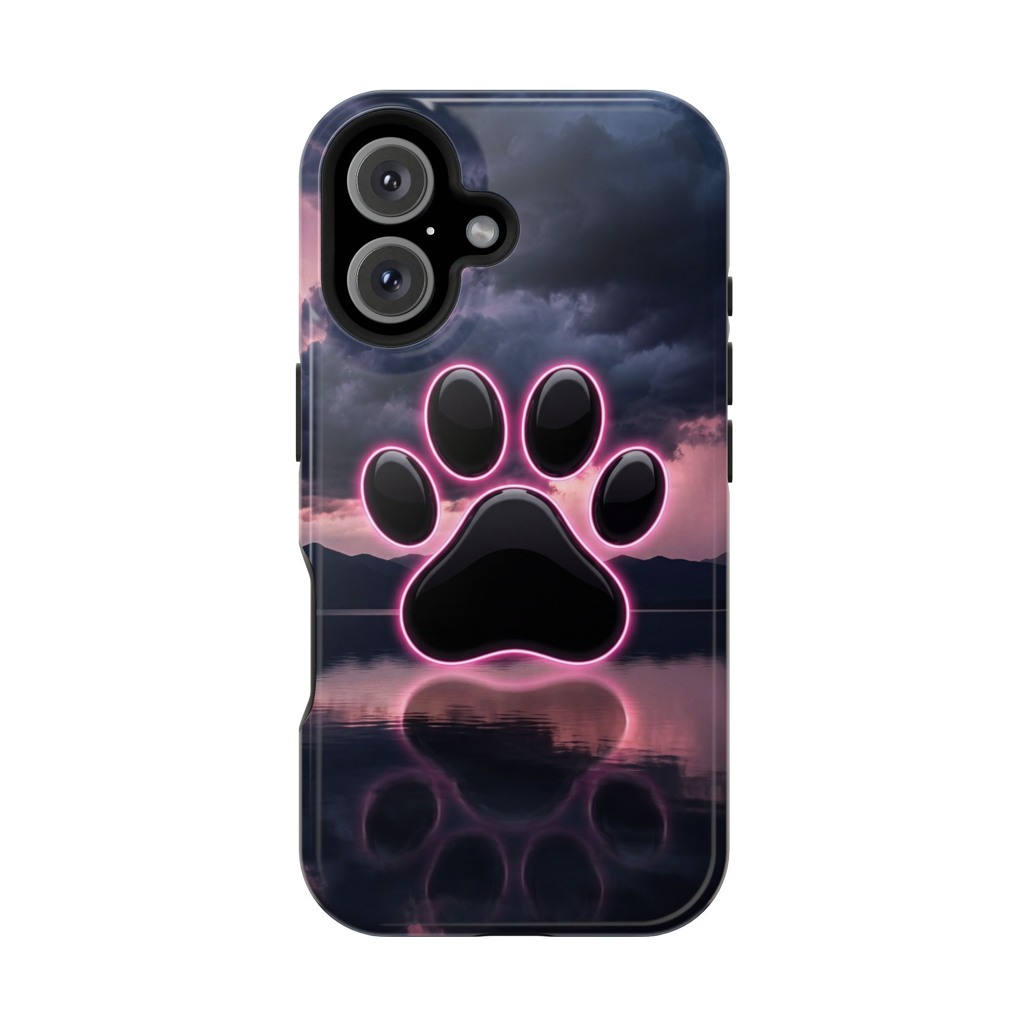 Neon Paw Print Phone Case — Impact-Resistant Wireless Charging Cover