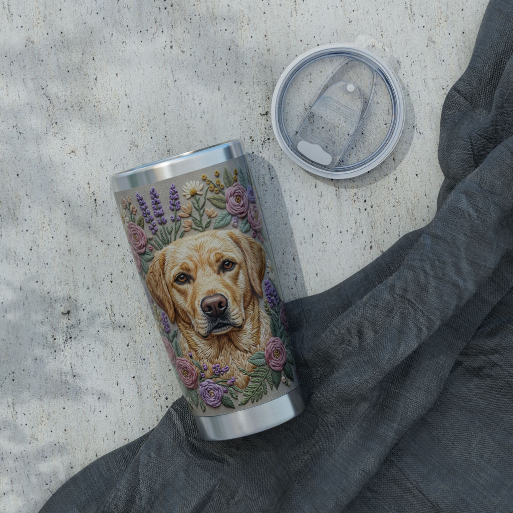 Labrador Tumbler | Floral Embroidery Art — 20 oz Stainless Travel Mug