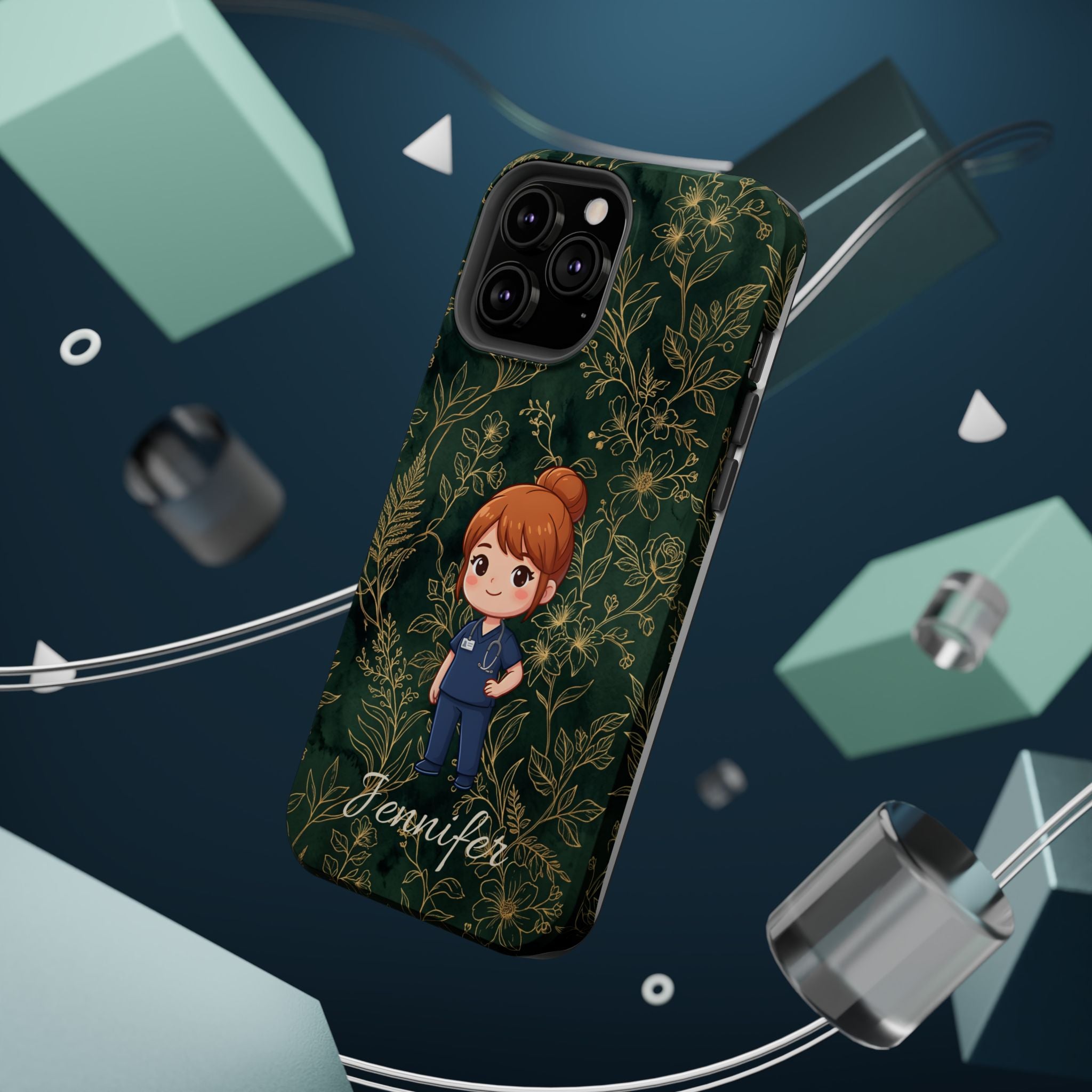 Personalized Nurse Botanical Phone Case — Impact-Resistant Wireless Charging Cover