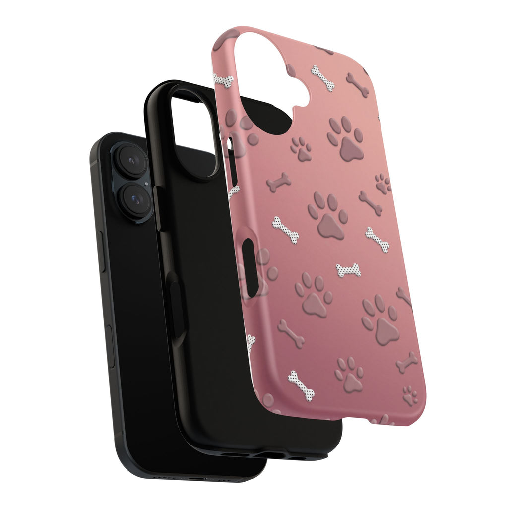 iPhone & Samsung Phone Case | Paw Print & Bone  | Dusty Rose Pattern Case for Frenchie Lovers