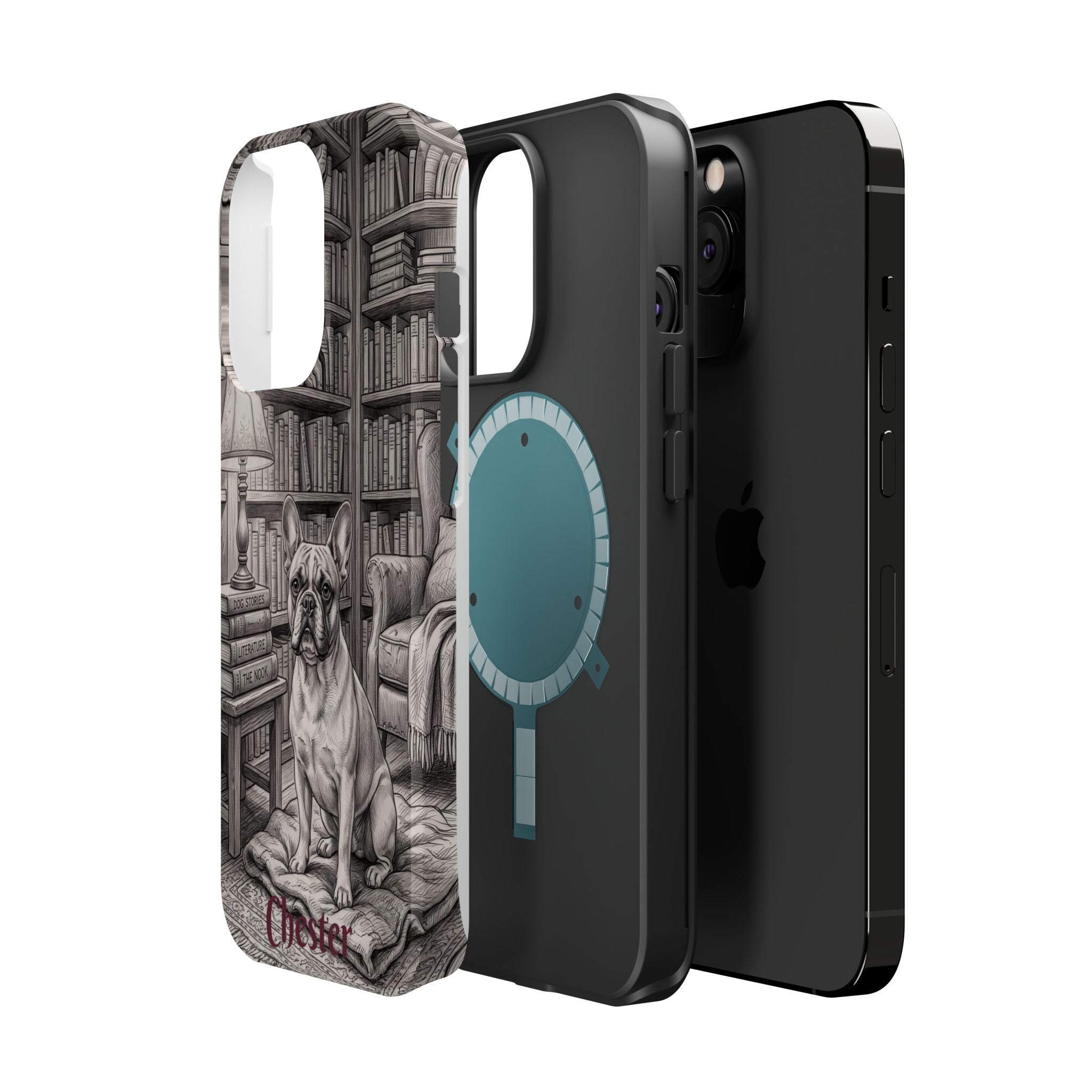 Personalized French Bulldog Library Study Phone Case — Wireless Charging Cover