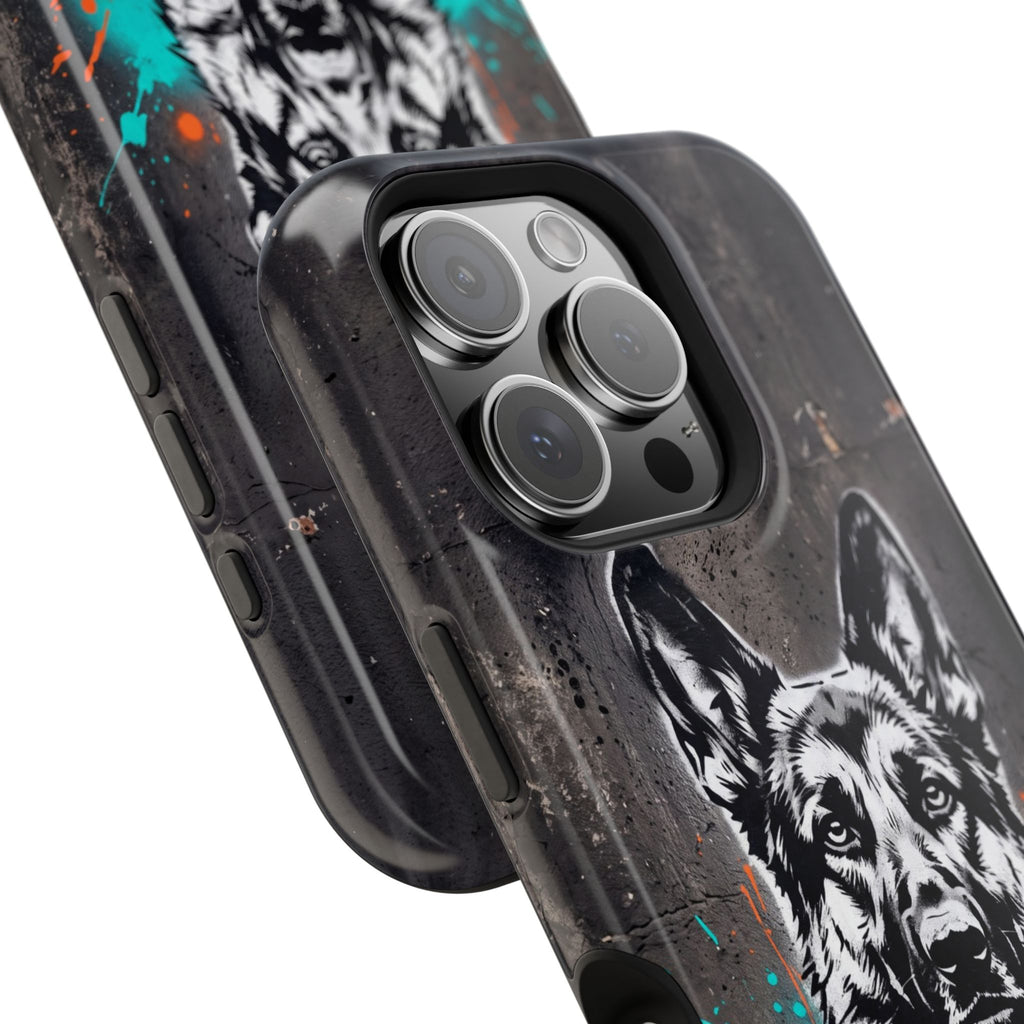 German Shepherd Phone Case | Graffiti Street Art — Tough Magnetic Case with Wireless Charging